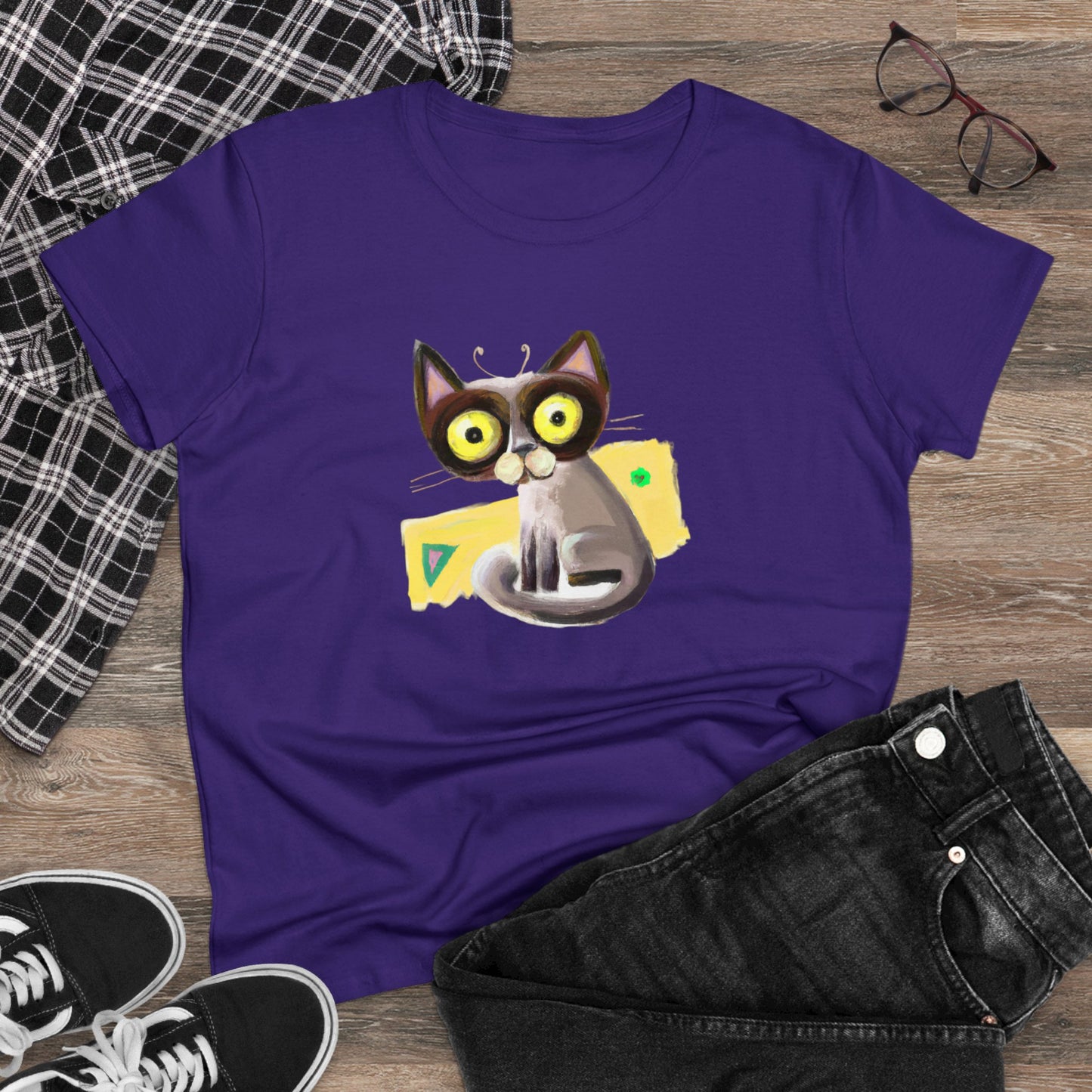 Funny cat, oil pastel, Women's Midweight Cotton Tee