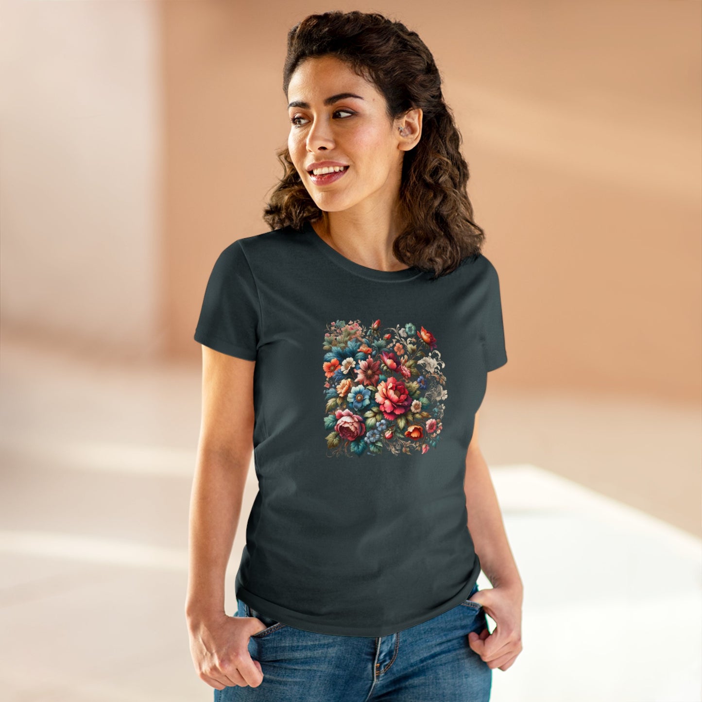 Floral design, botanical prints, Women's Midweight Cotton Tee