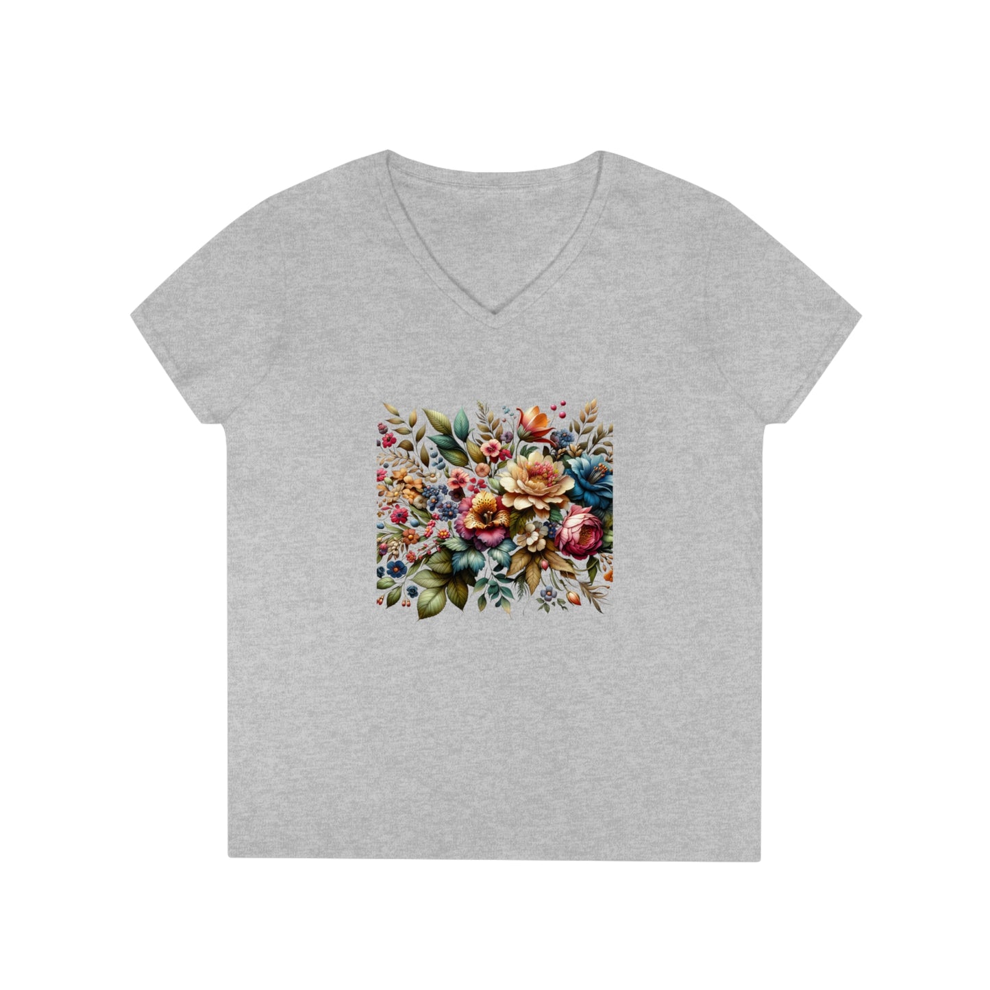 Floral design, vibrant, Ladies' V-Neck T-Shirt