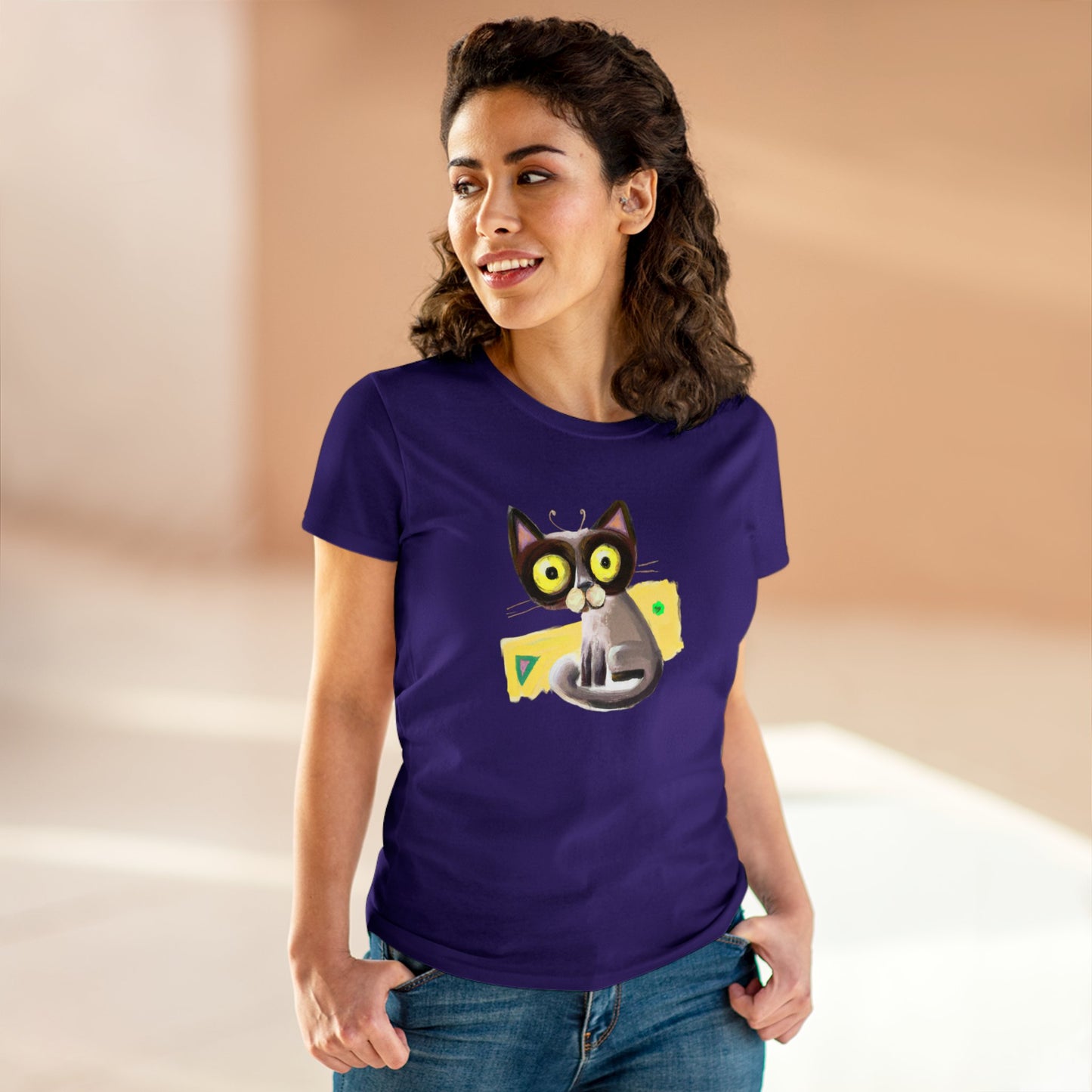 Funny cat, oil pastel, Women's Midweight Cotton Tee