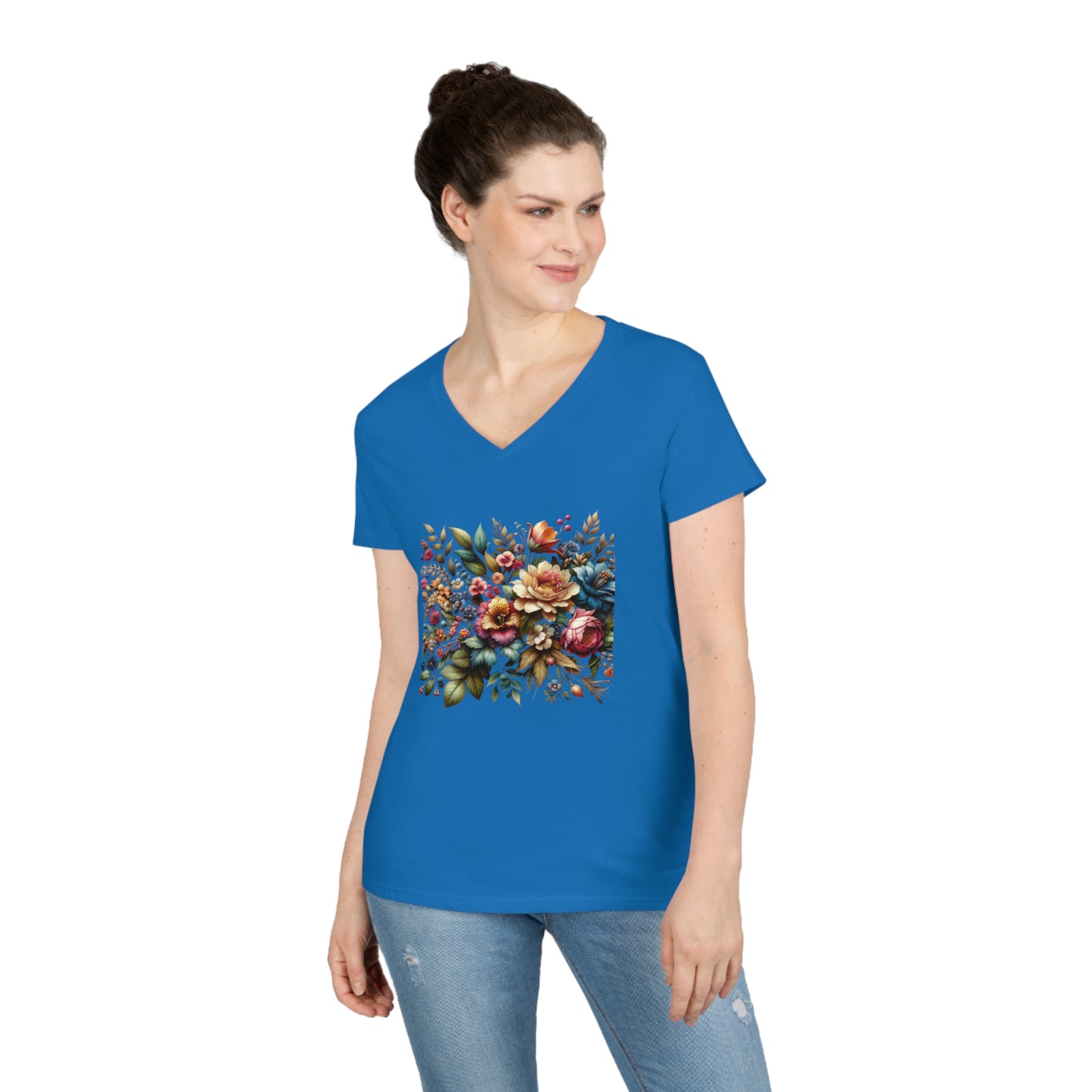 Floral design, vibrant, Ladies' V-Neck T-Shirt