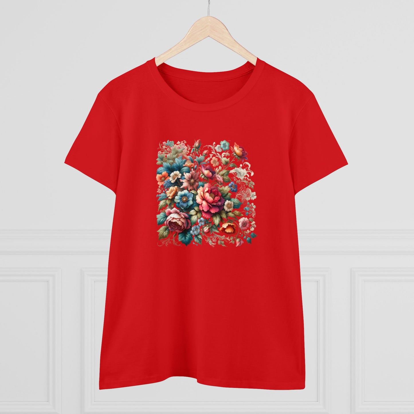 Floral design, botanical prints, Women's Midweight Cotton Tee