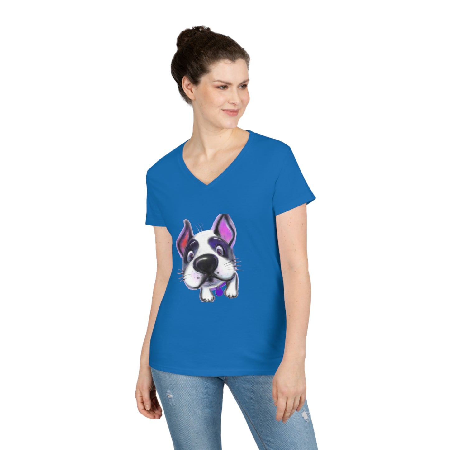 Happy dog, oil pastel, Ladies' V-Neck T-Shirt