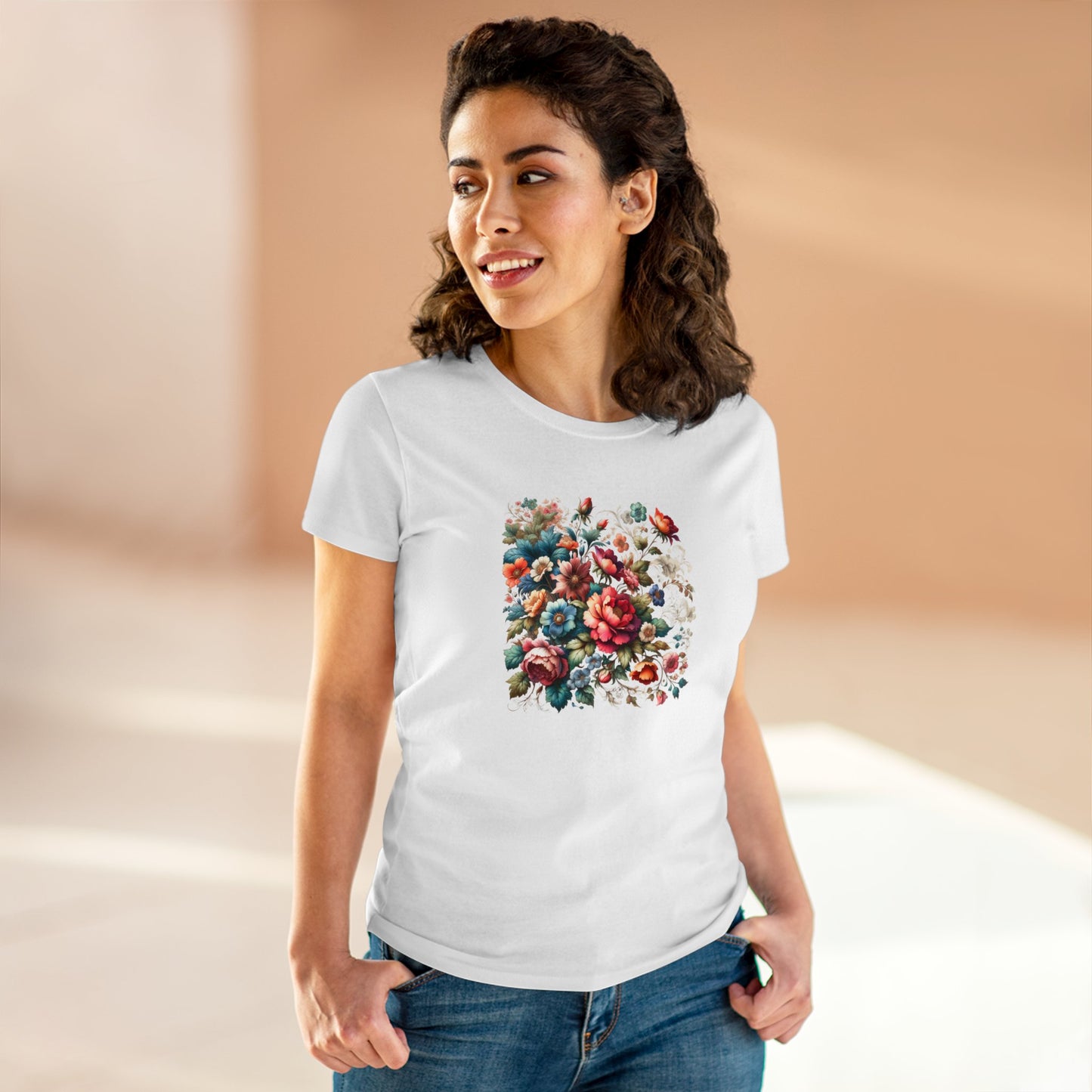 Floral design, botanical prints, Women's Midweight Cotton Tee