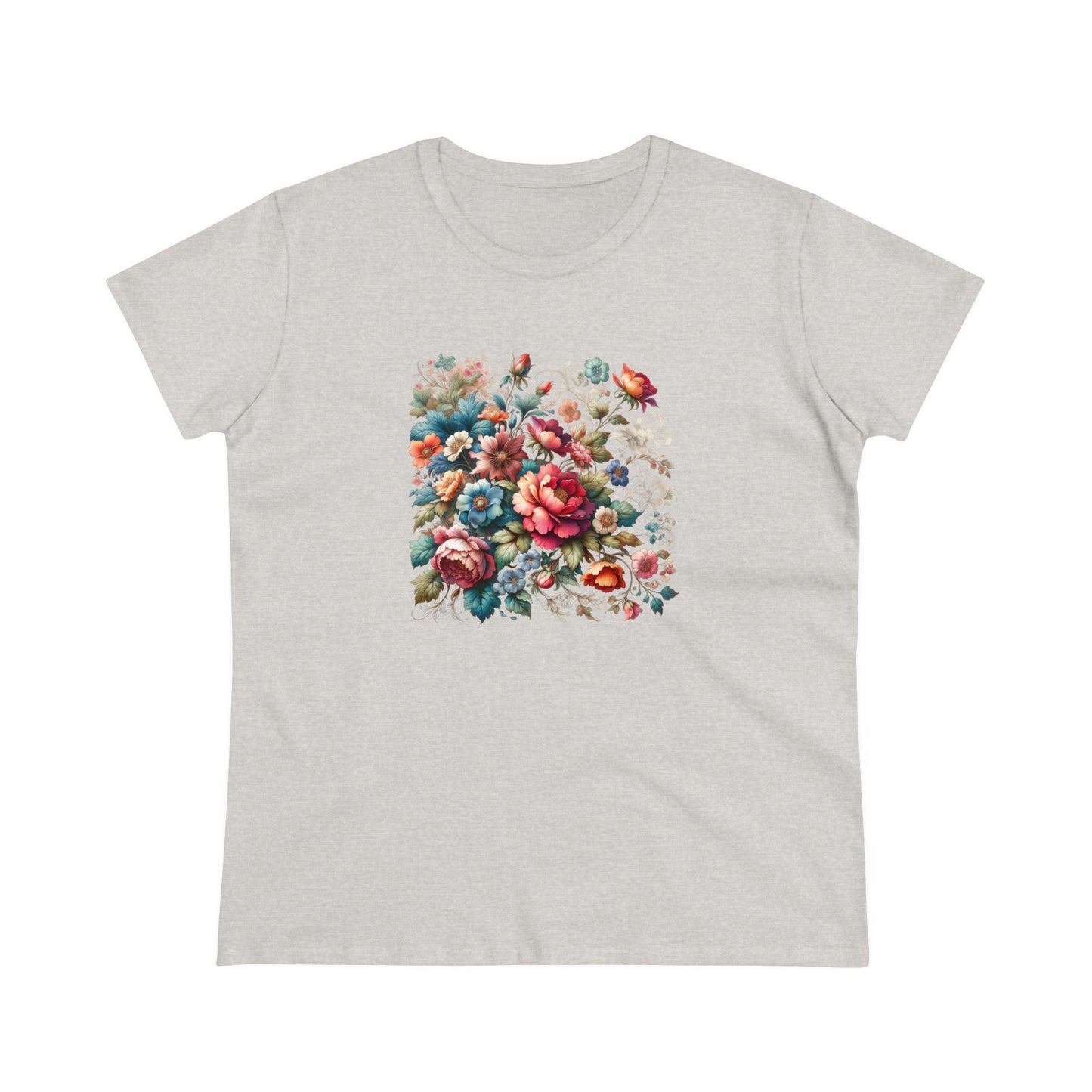 Floral design, botanical prints, Women's Midweight Cotton Tee