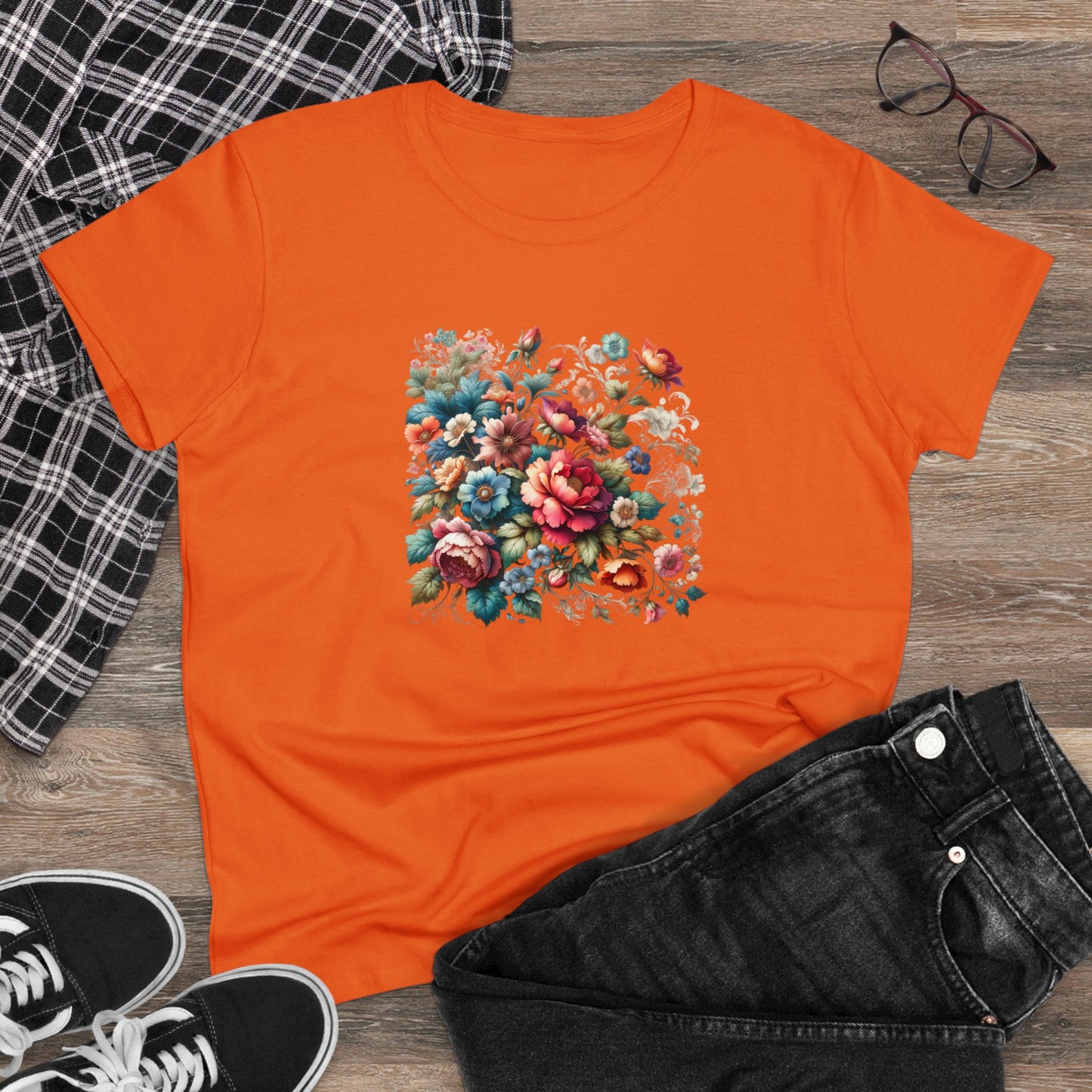 Floral design, botanical prints, Women's Midweight Cotton Tee