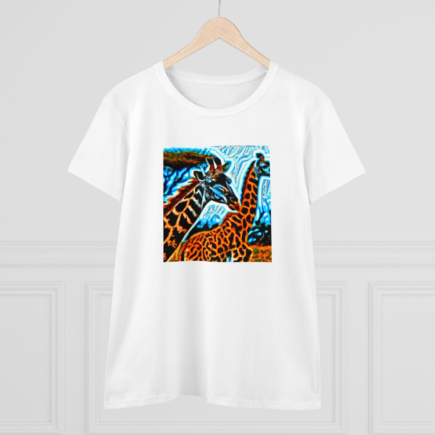 Giraffe, oil pastel, Women's Midweight Cotton Tee