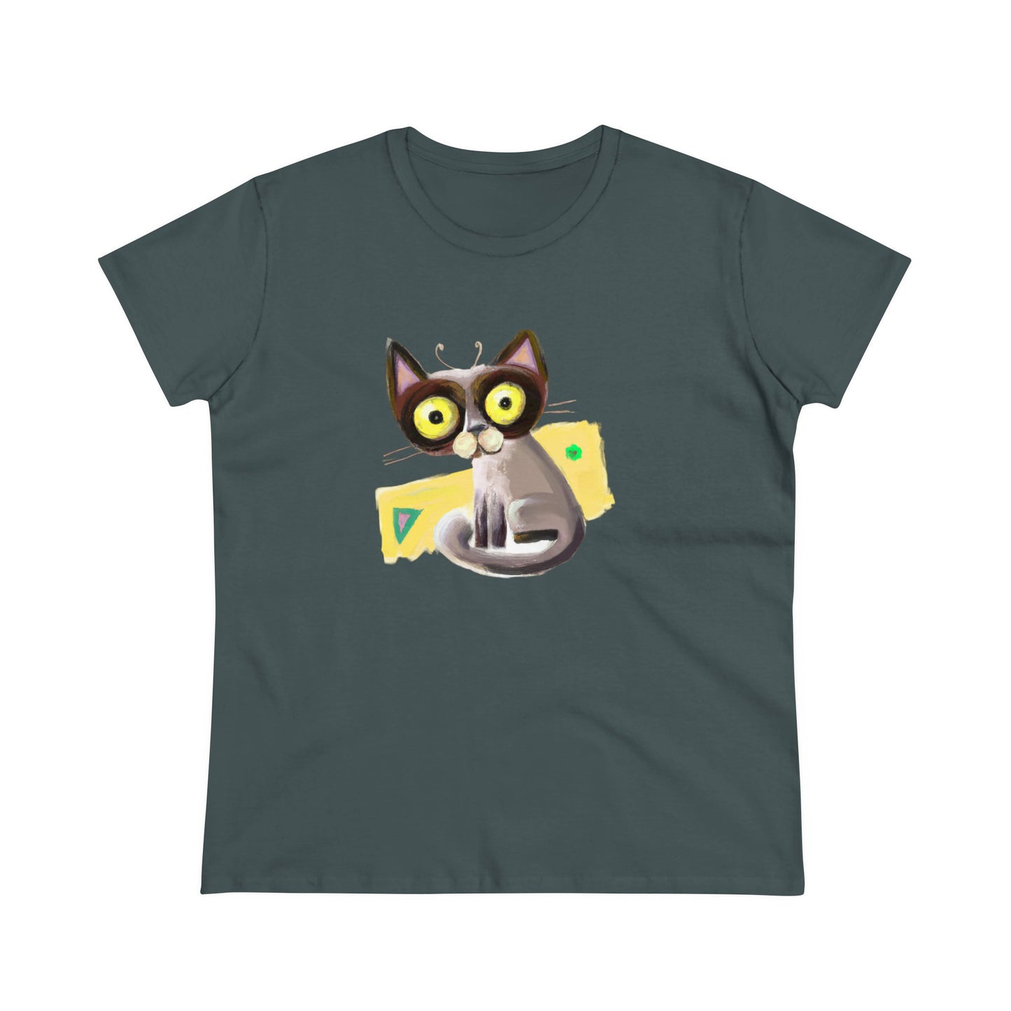 Funny cat, oil pastel, Women's Midweight Cotton Tee