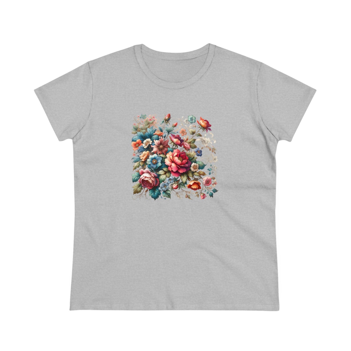 Floral design, botanical prints, Women's Midweight Cotton Tee