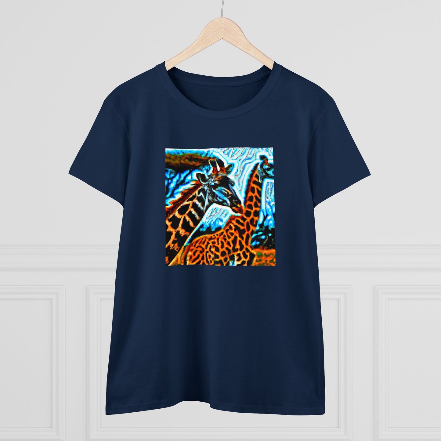 Giraffe, oil pastel, Women's Midweight Cotton Tee