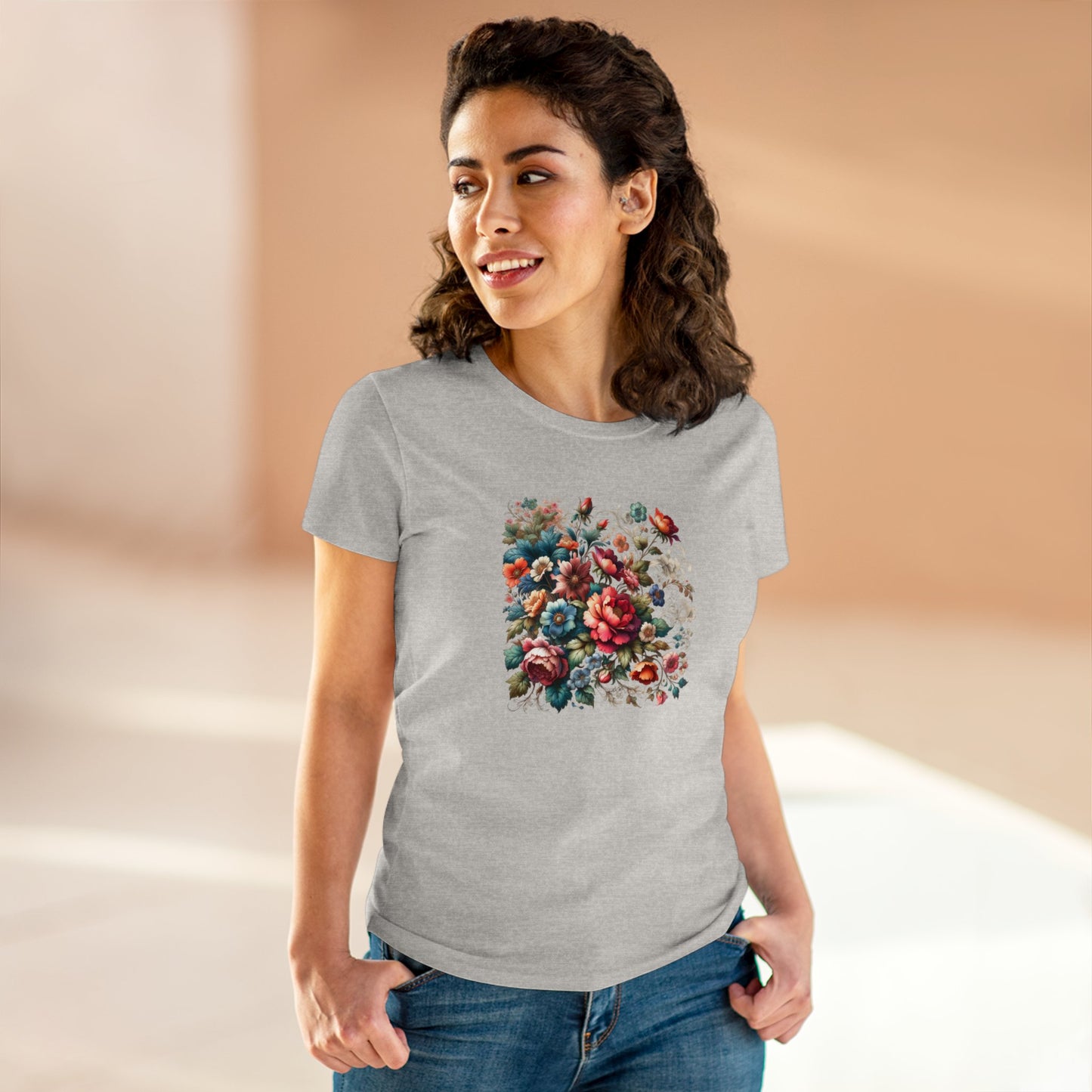 Floral design, botanical prints, Women's Midweight Cotton Tee