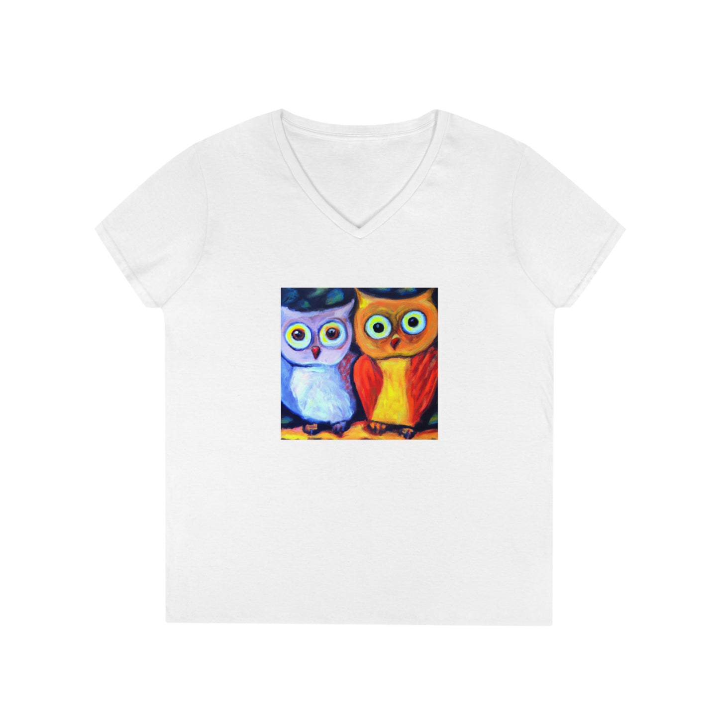 Owls, oil pastel, Ladies' V-Neck T-Shirt