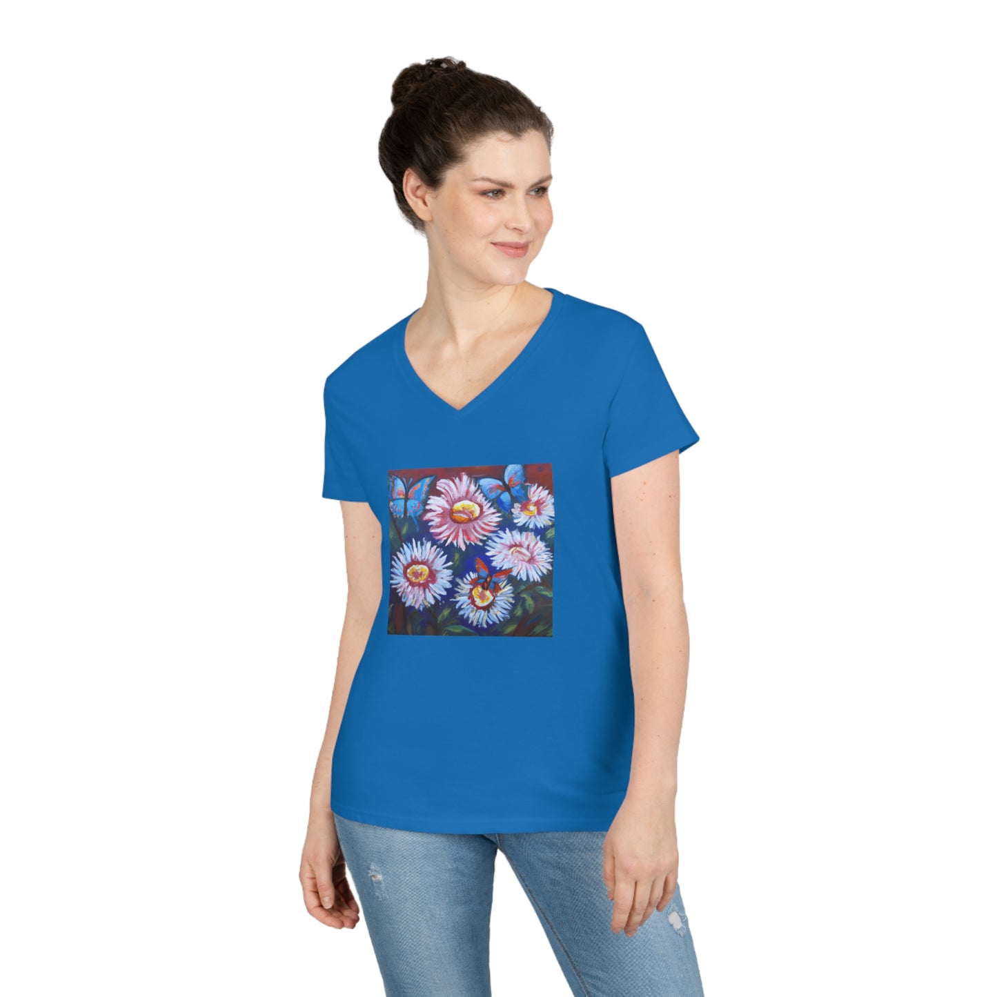 Flowers, oil pastel, Ladies' V-Neck T-Shirt