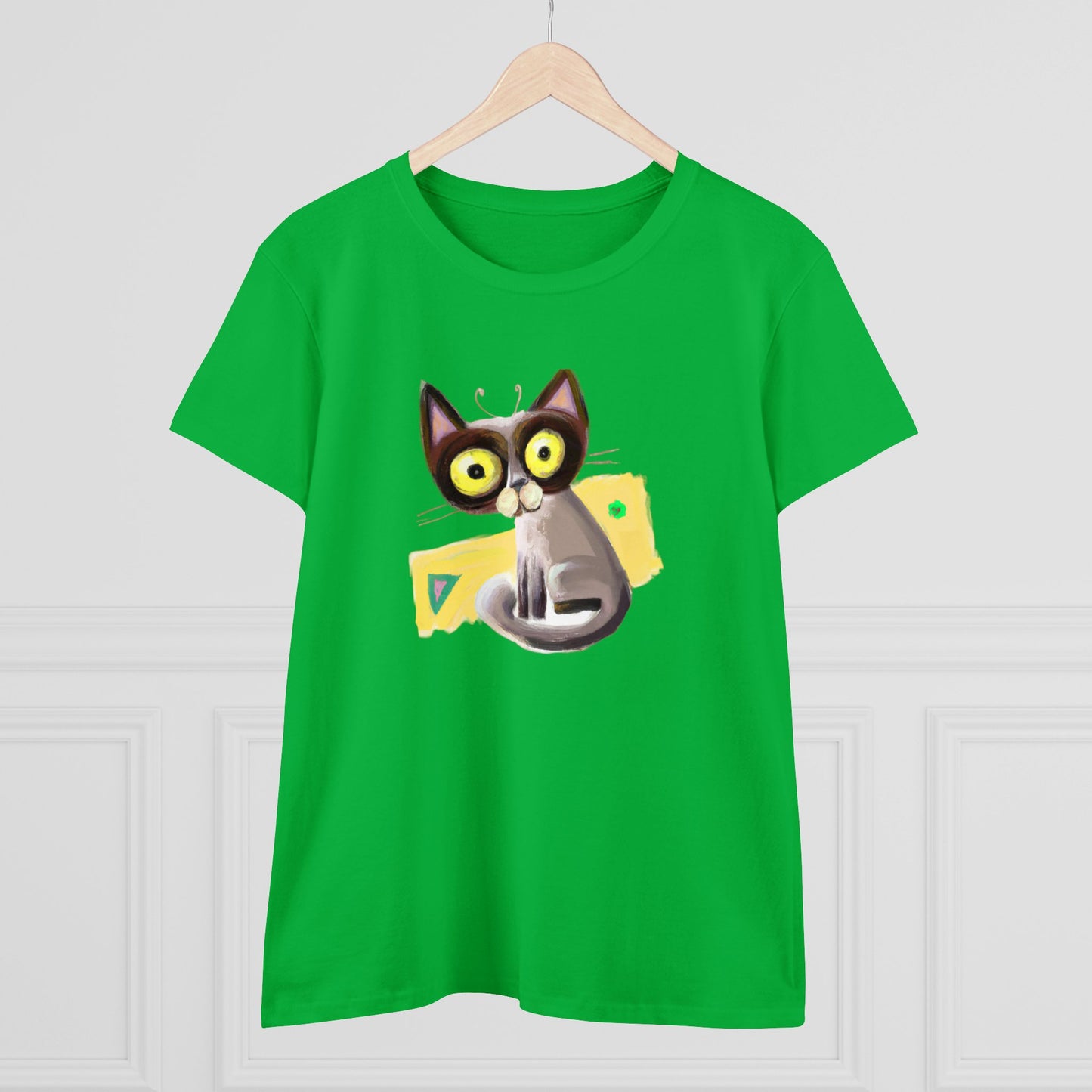 Funny cat, oil pastel, Women's Midweight Cotton Tee