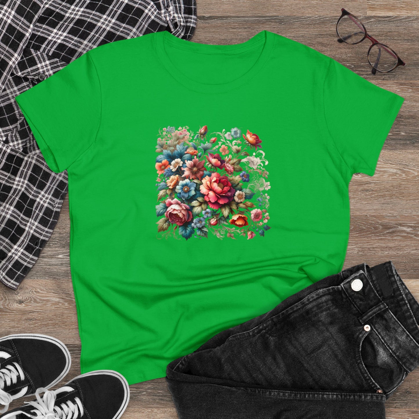 Floral design, botanical prints, Women's Midweight Cotton Tee