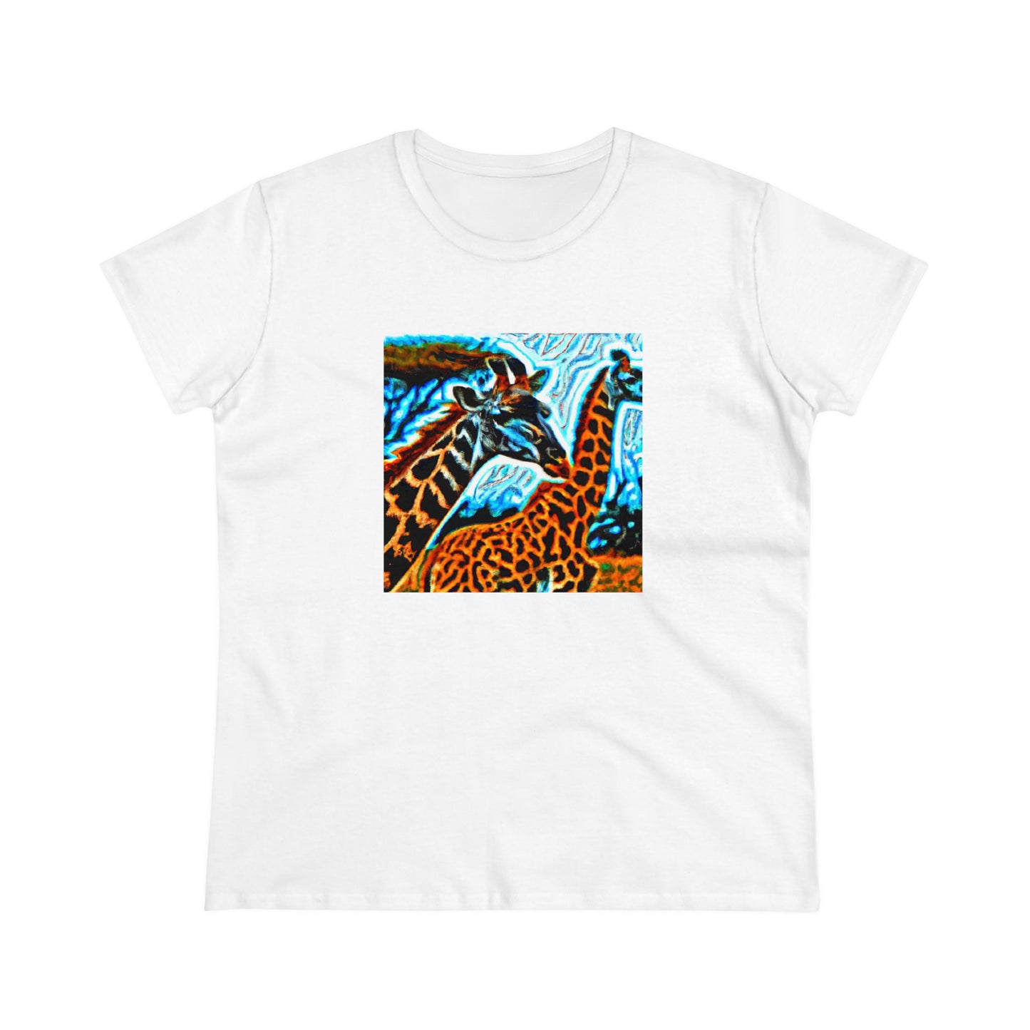 Giraffe, oil pastel, Women's Midweight Cotton Tee