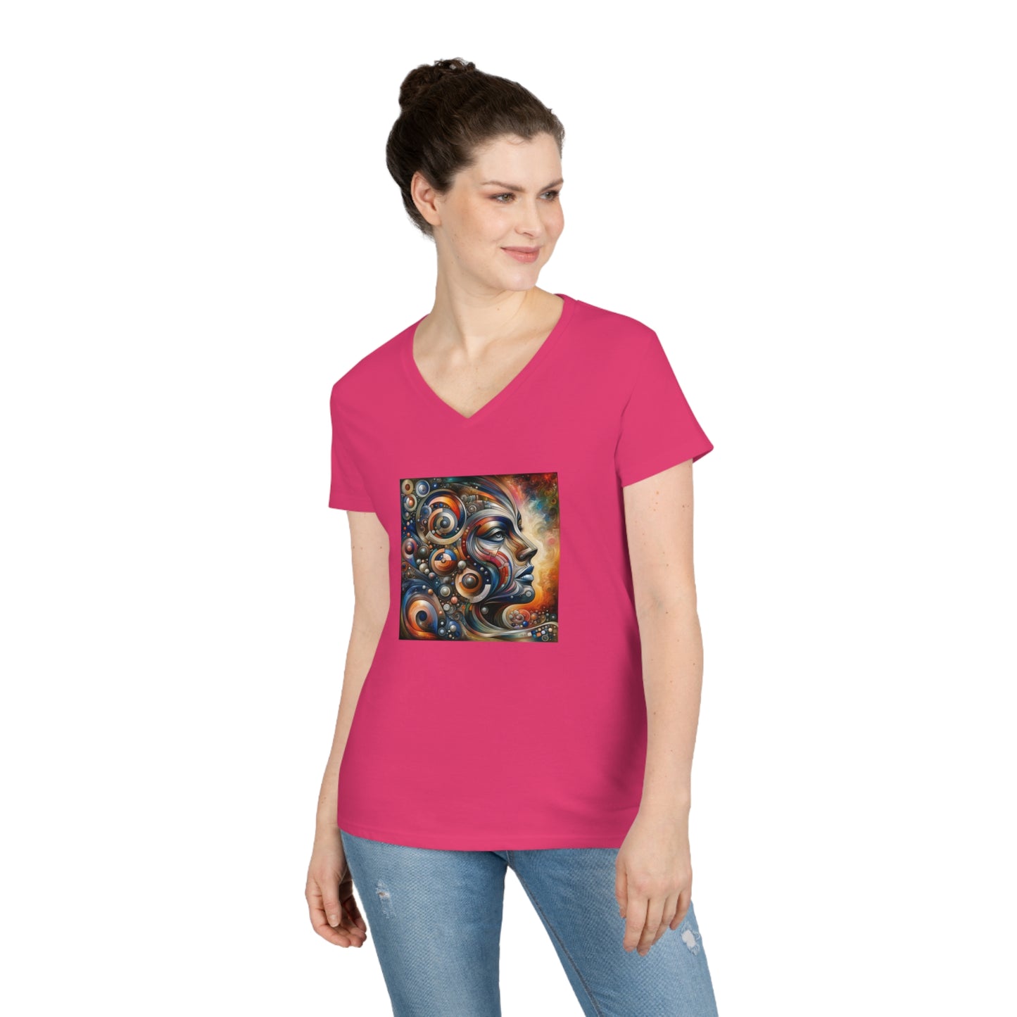 Abstract realism, woman's face, Ladies' V-Neck T-Shirt