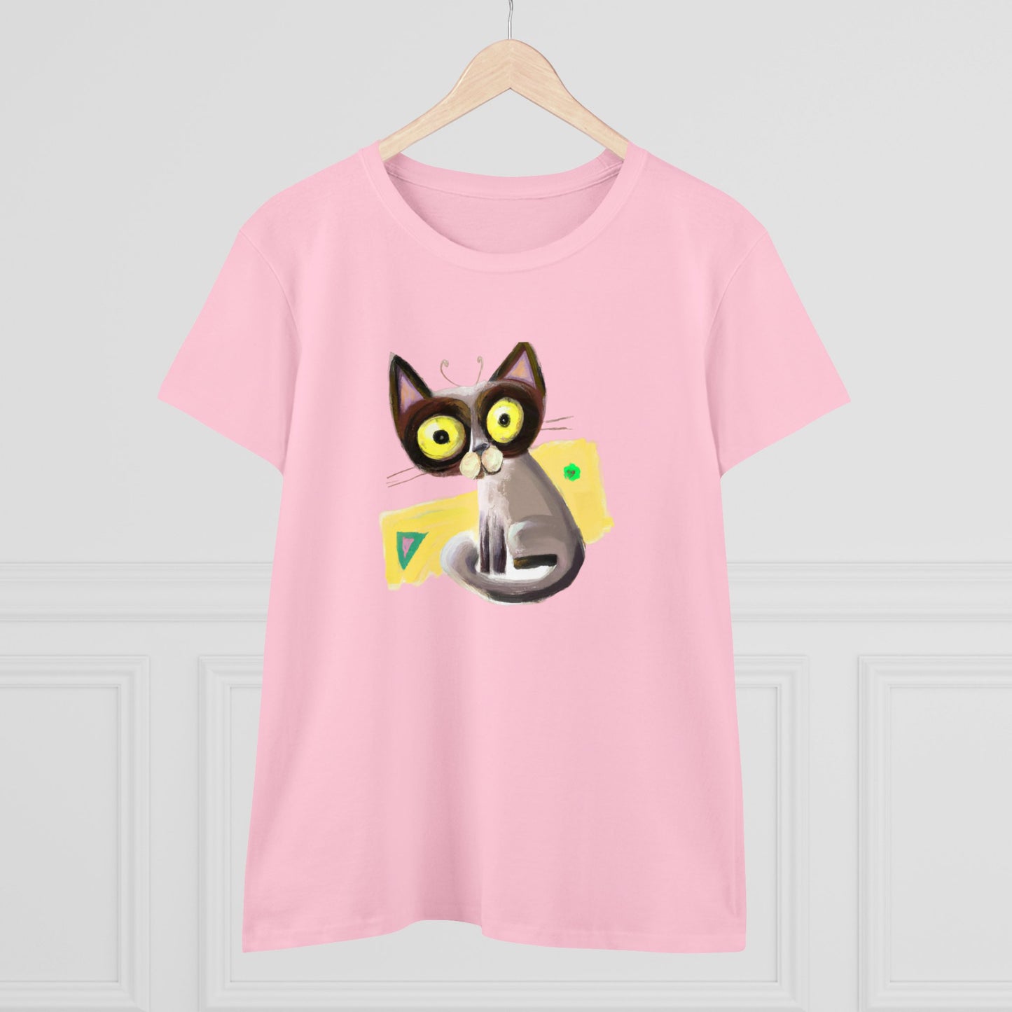 Funny cat, oil pastel, Women's Midweight Cotton Tee