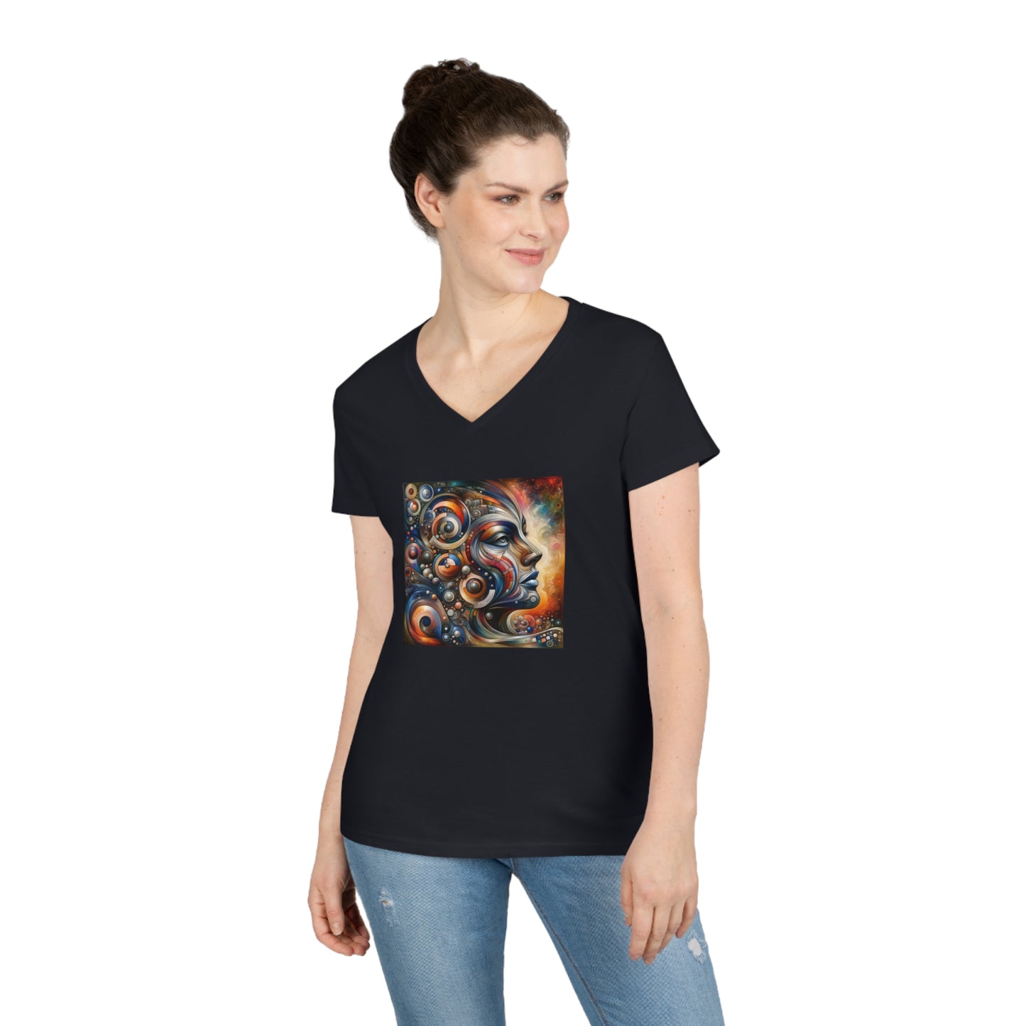 Abstract realism, woman's face, Ladies' V-Neck T-Shirt