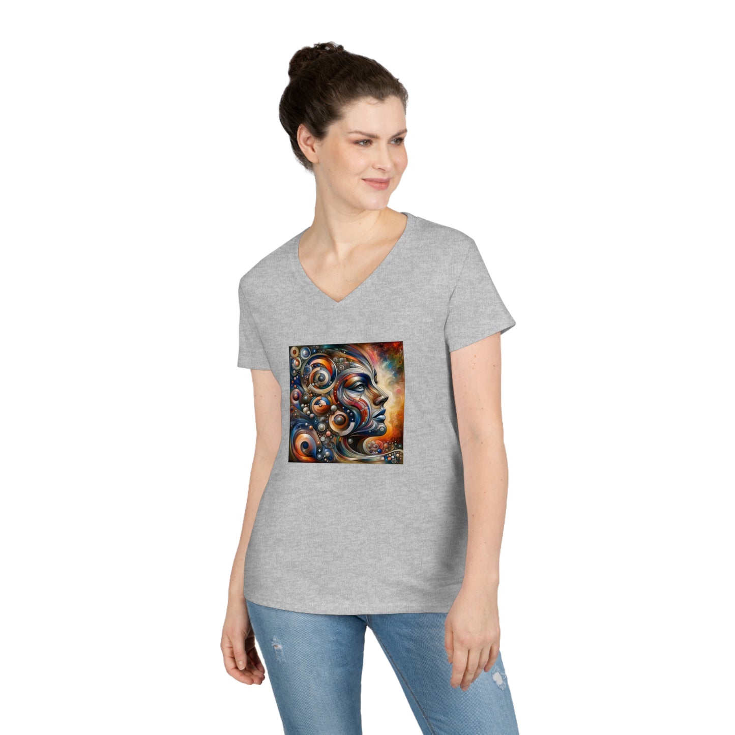 Abstract realism, woman's face, Ladies' V-Neck T-Shirt