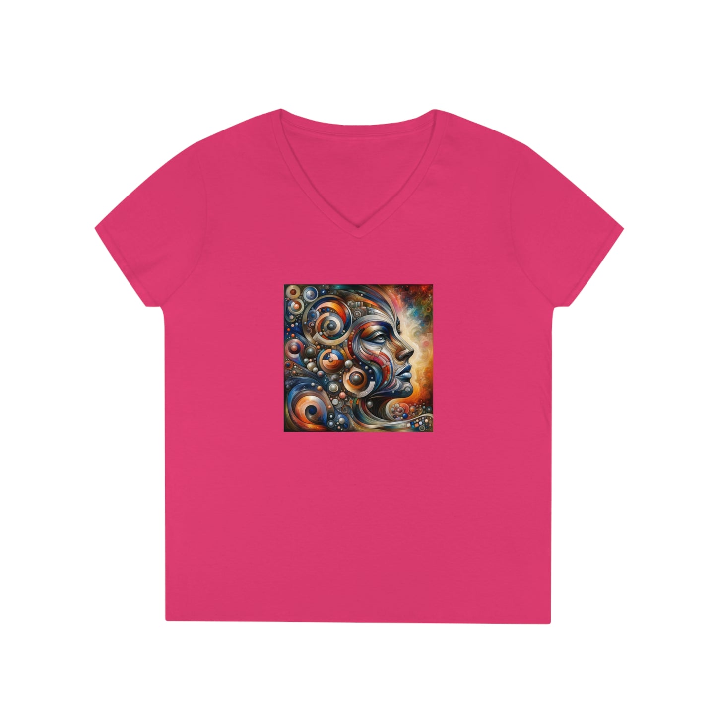 Abstract realism, woman's face, Ladies' V-Neck T-Shirt