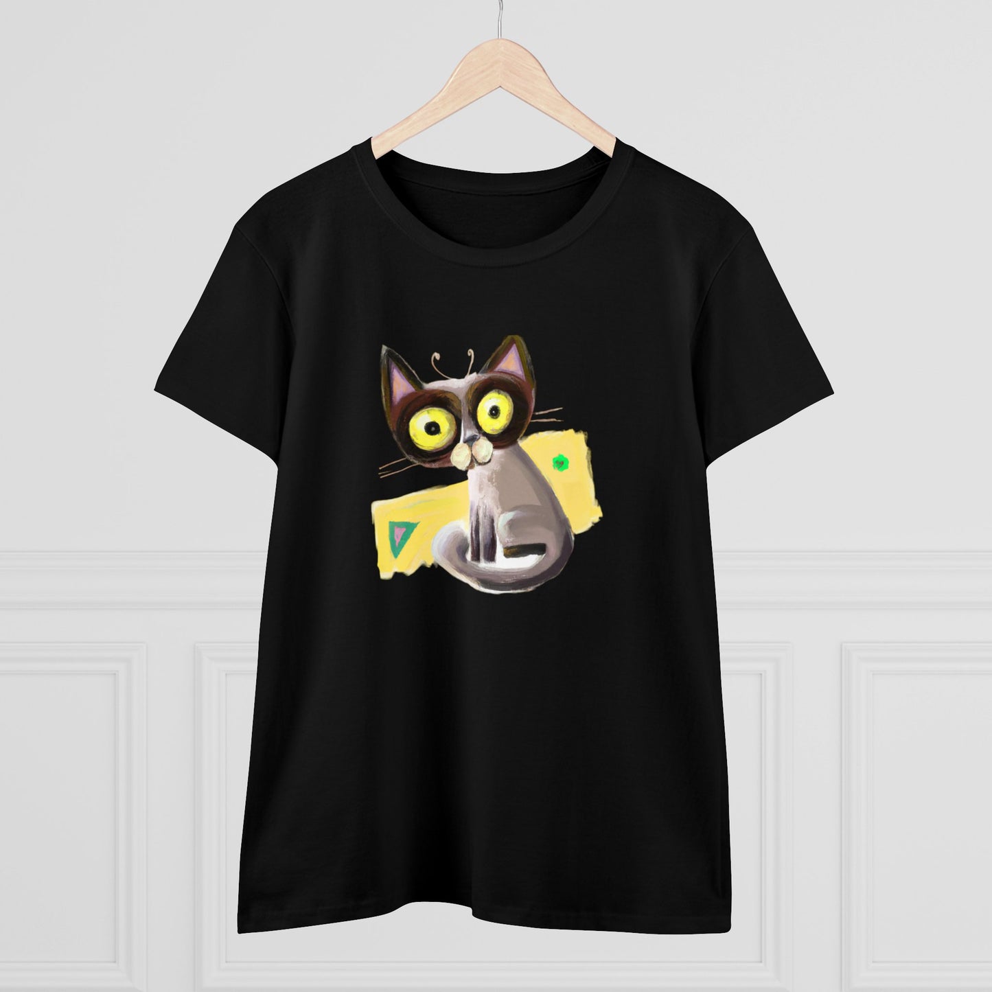 Funny cat, oil pastel, Women's Midweight Cotton Tee