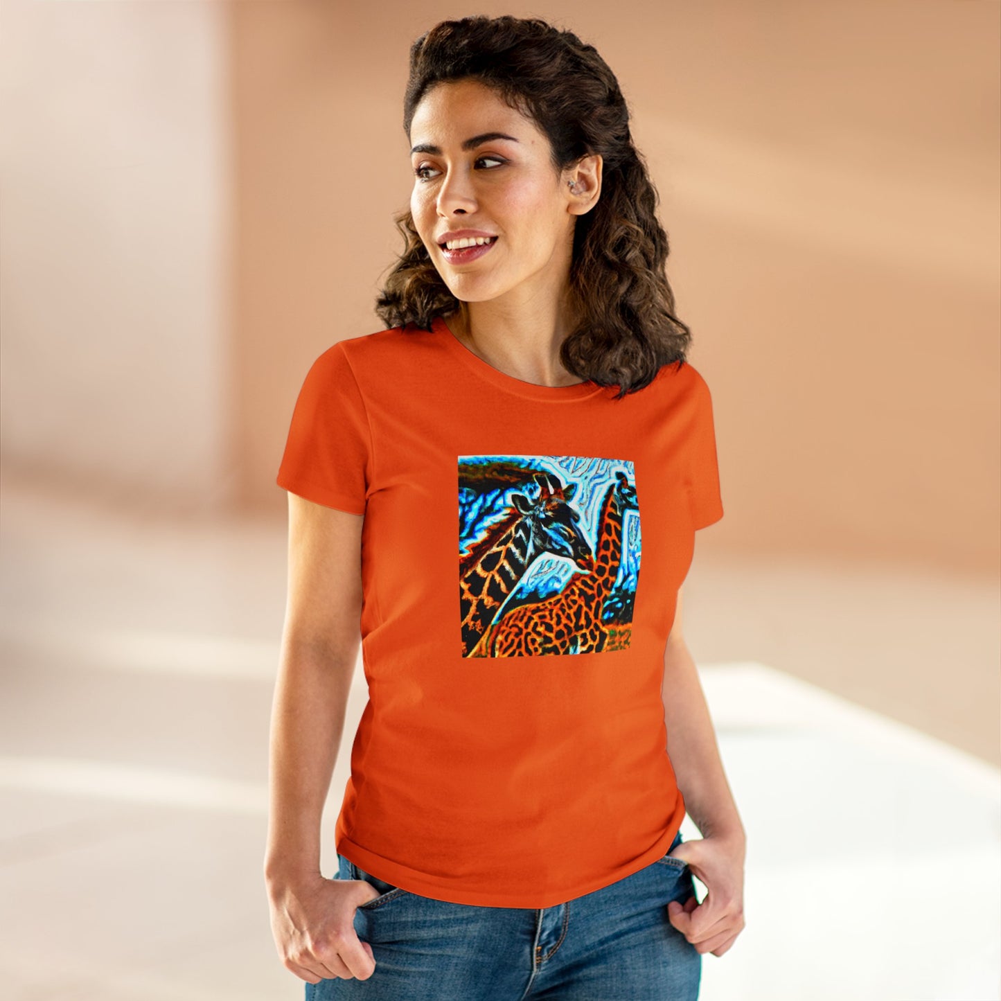 Giraffe, oil pastel, Women's Midweight Cotton Tee