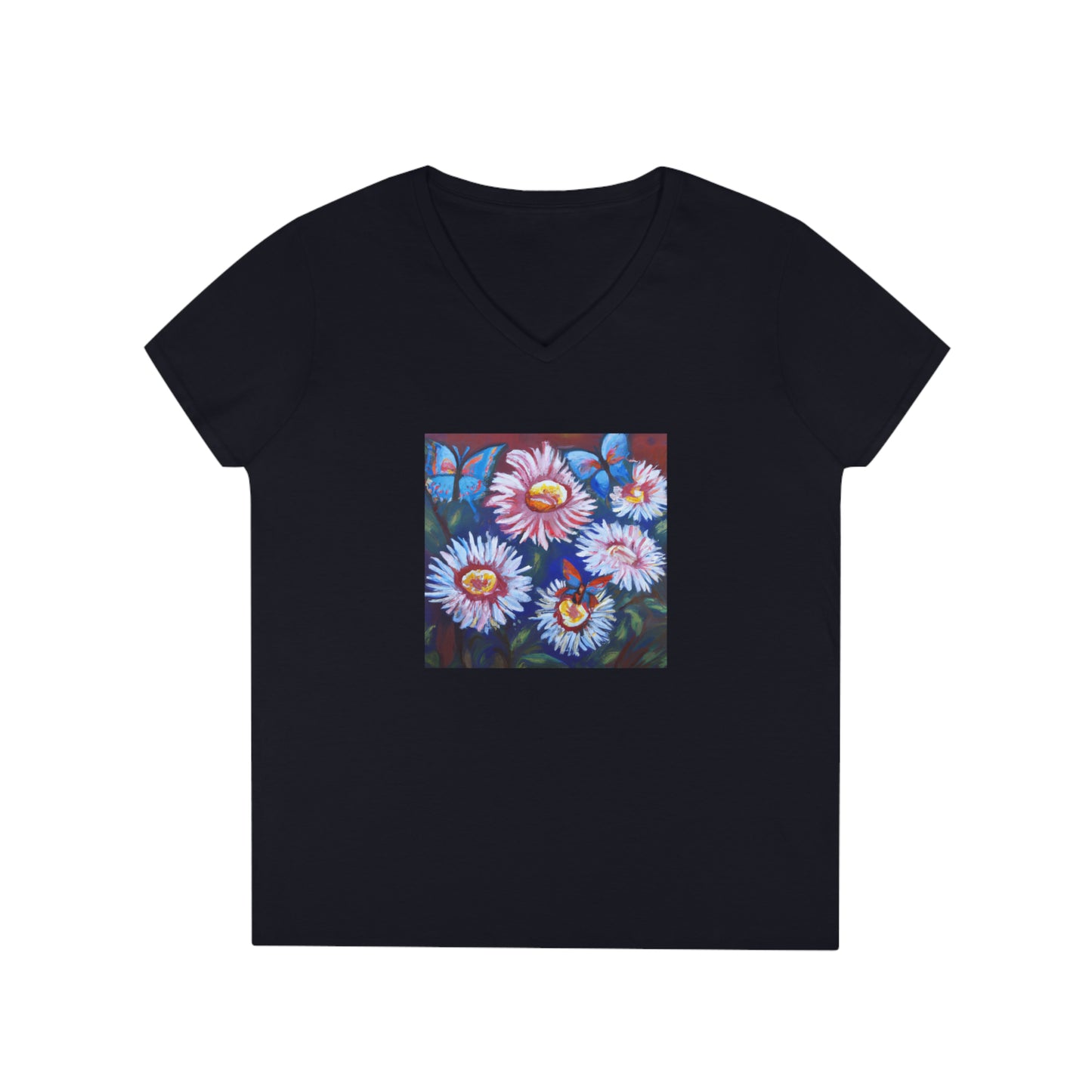 Flowers, oil pastel, Ladies' V-Neck T-Shirt