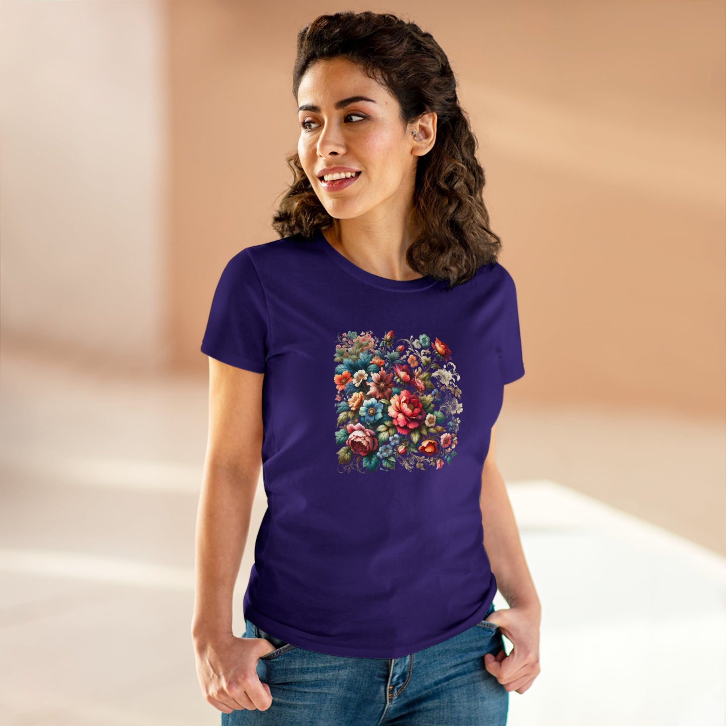 Floral design, botanical prints, Women's Midweight Cotton Tee