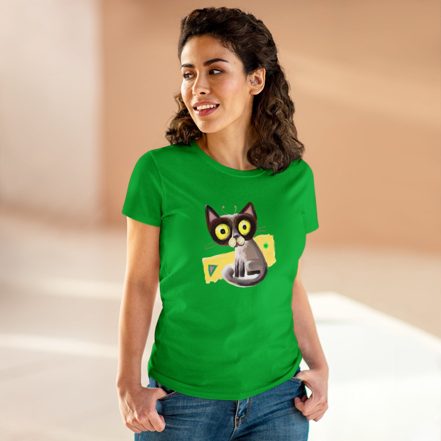 Funny cat, oil pastel, Women's Midweight Cotton Tee