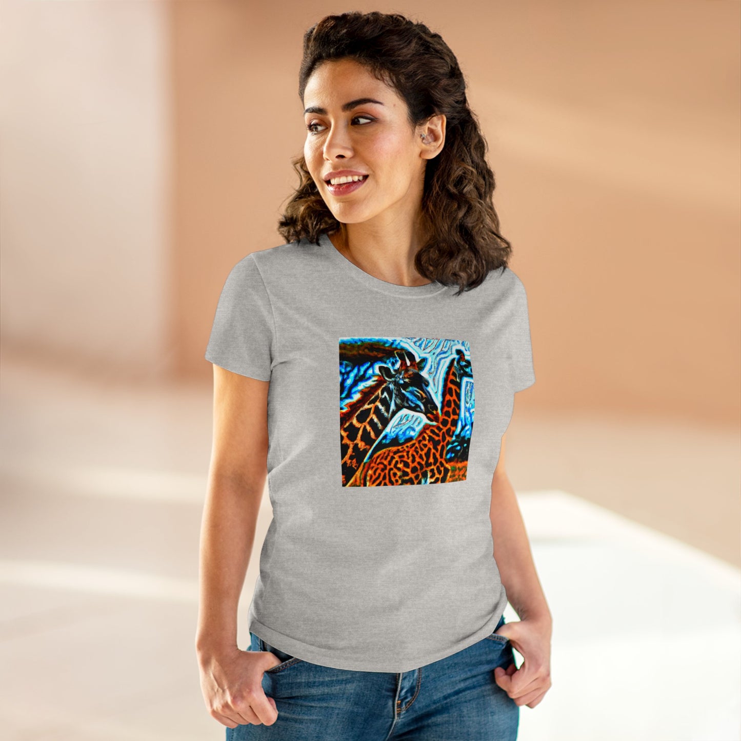 Giraffe, oil pastel, Women's Midweight Cotton Tee