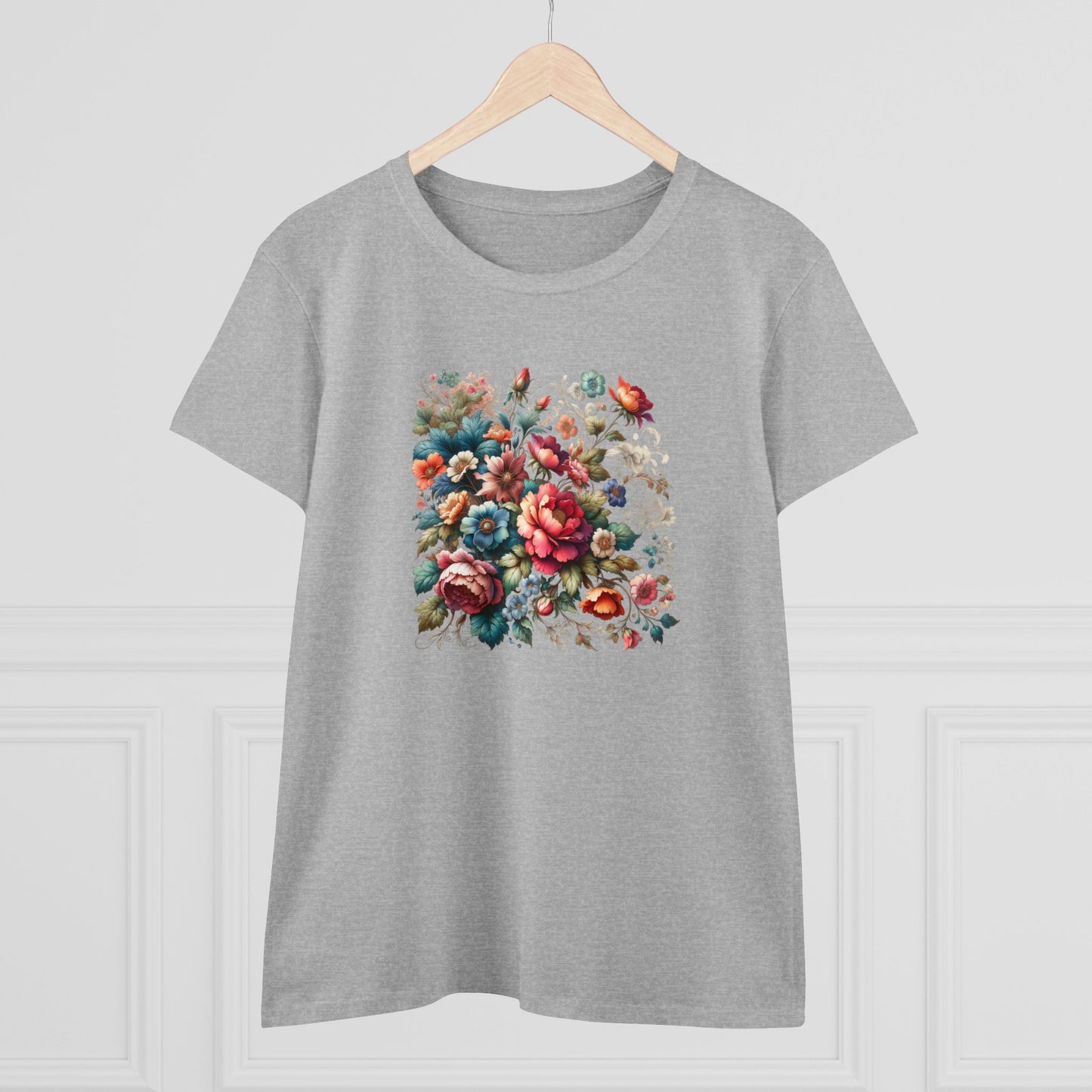 Floral design, botanical prints, Women's Midweight Cotton Tee