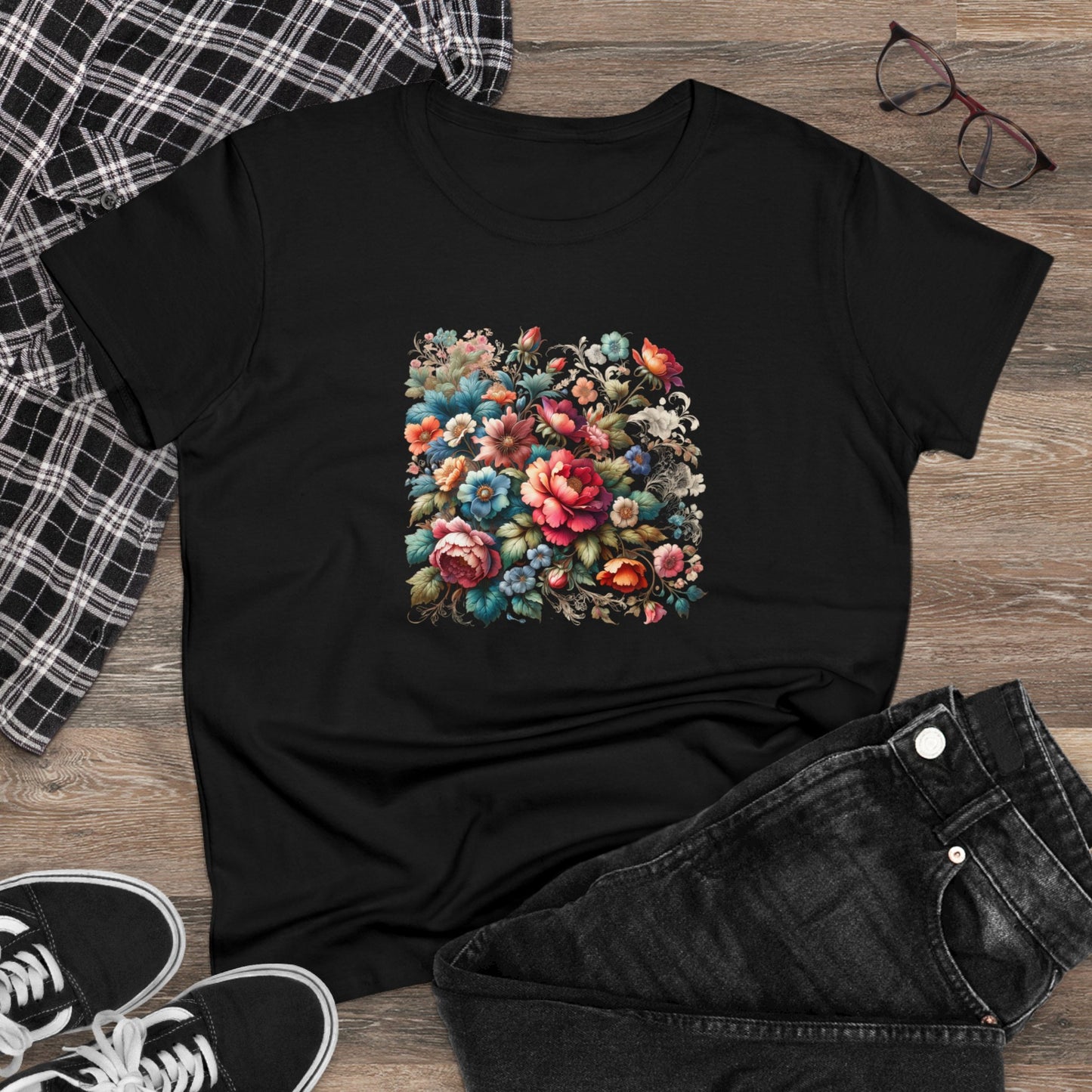 Floral design, botanical prints, Women's Midweight Cotton Tee