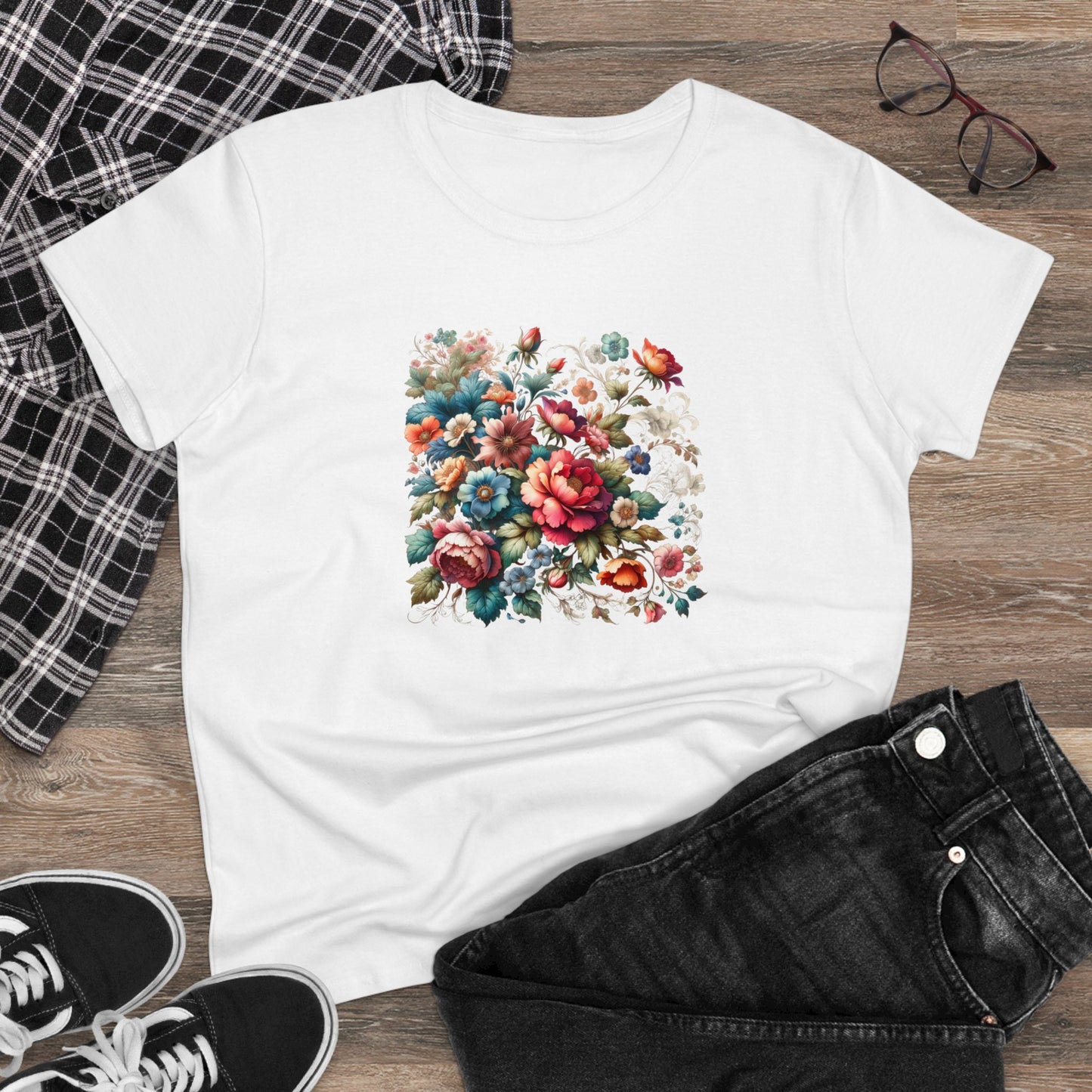 Floral design, botanical prints, Women's Midweight Cotton Tee