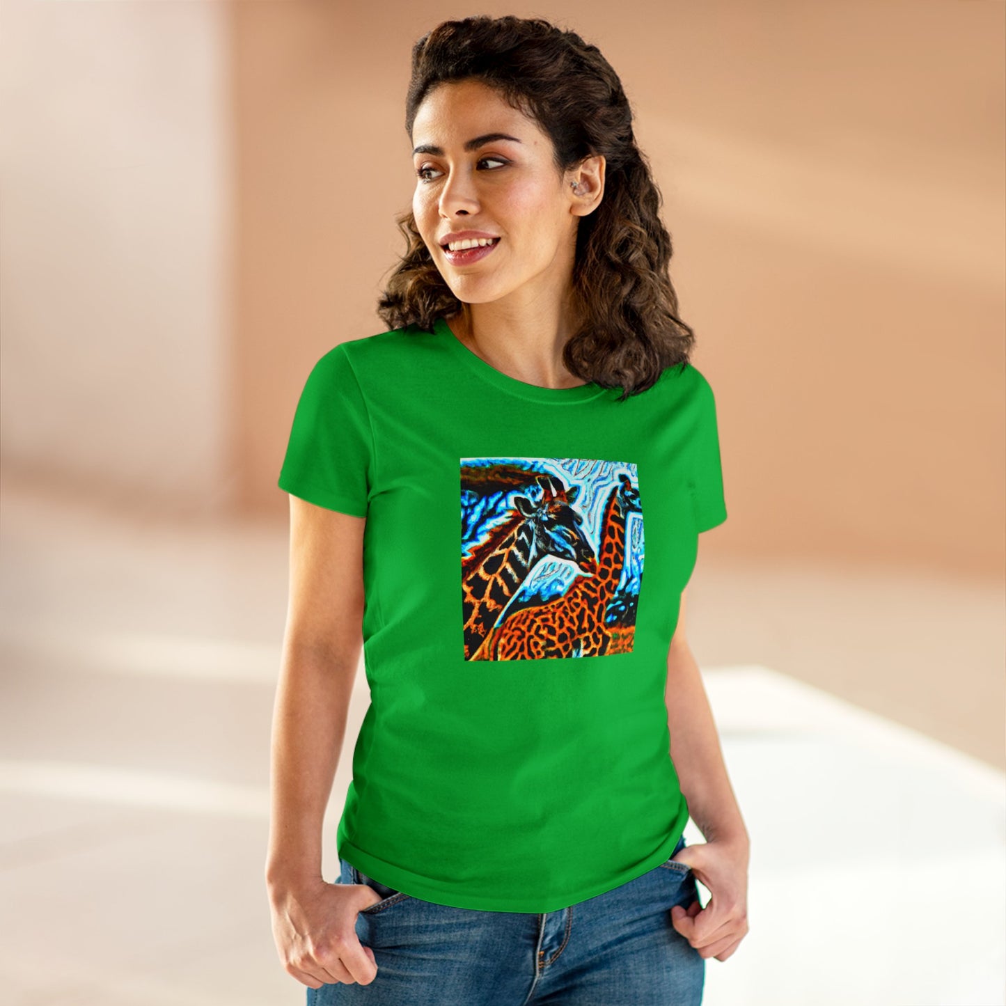 Giraffe, oil pastel, Women's Midweight Cotton Tee