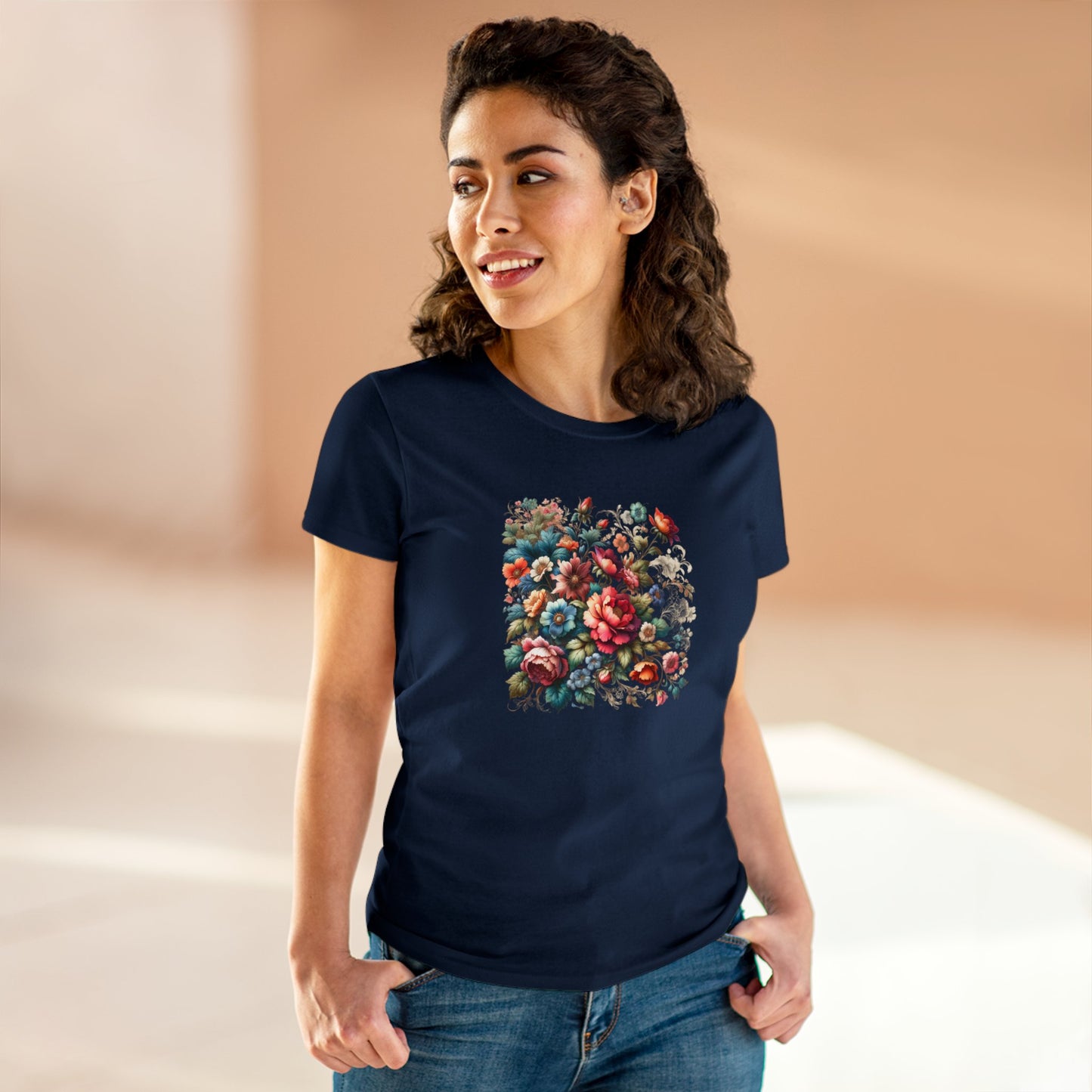 Floral design, botanical prints, Women's Midweight Cotton Tee