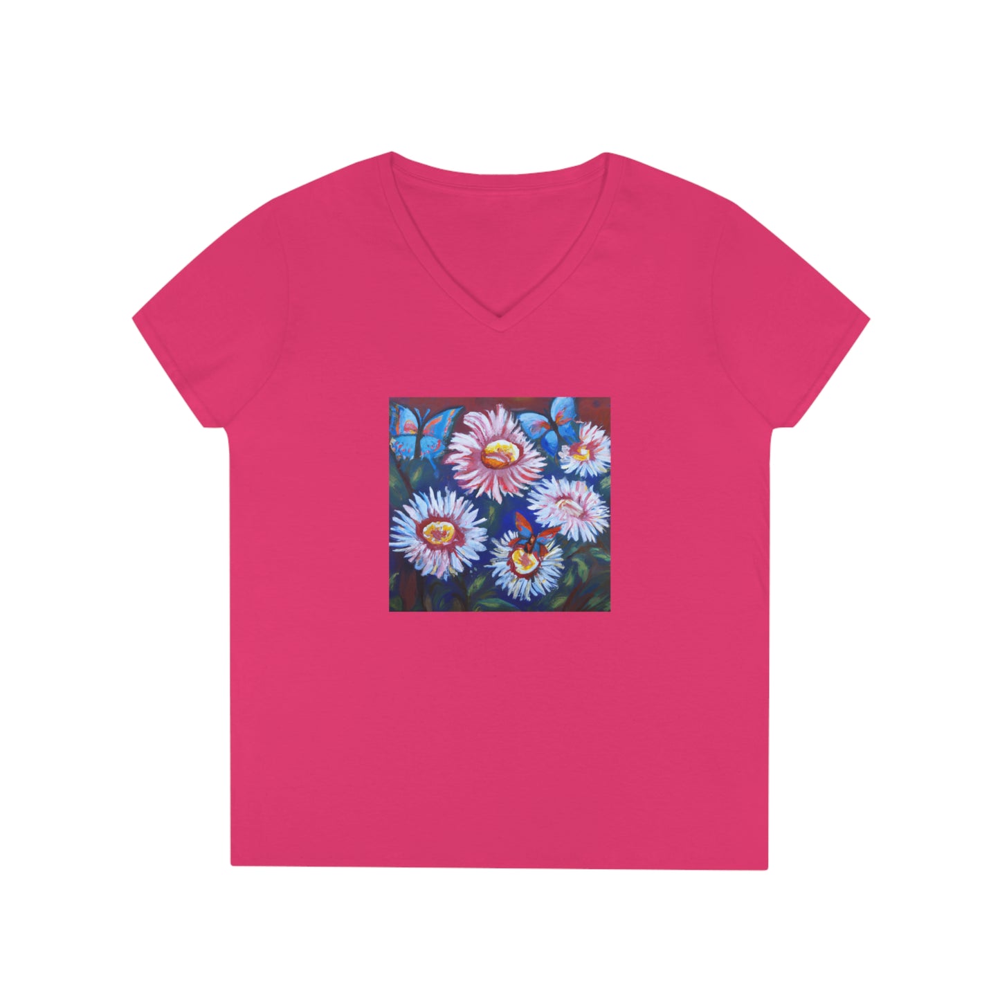 Flowers, oil pastel, Ladies' V-Neck T-Shirt