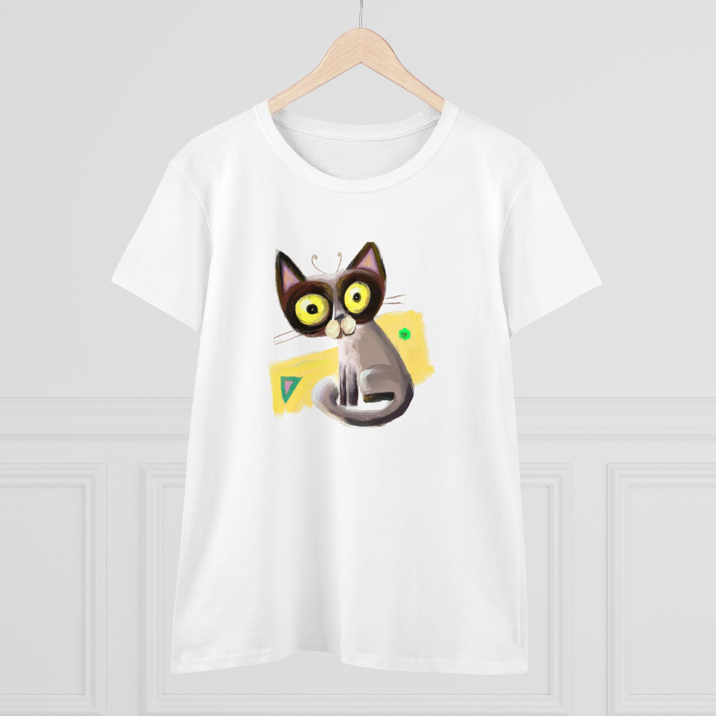 Funny cat, oil pastel, Women's Midweight Cotton Tee