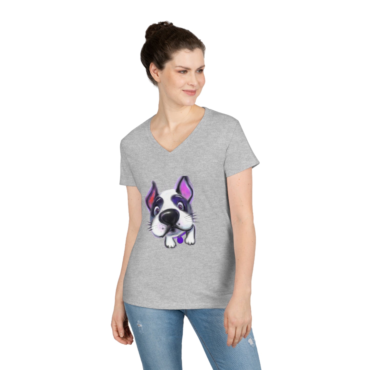 Happy dog, oil pastel, Ladies' V-Neck T-Shirt