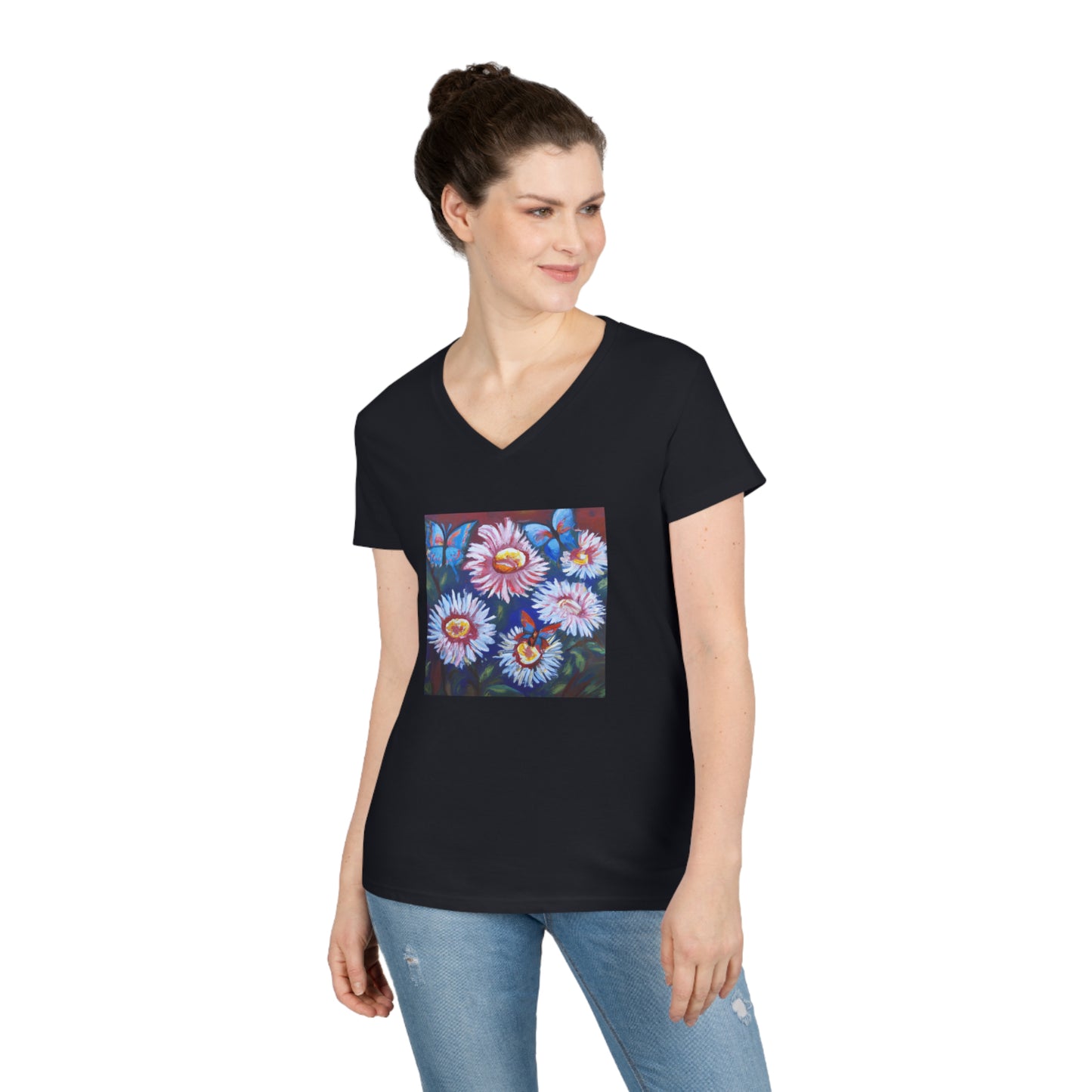 Flowers, oil pastel, Ladies' V-Neck T-Shirt