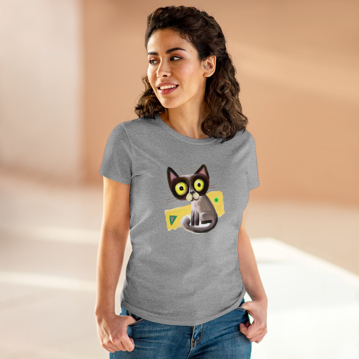 Funny cat, oil pastel, Women's Midweight Cotton Tee