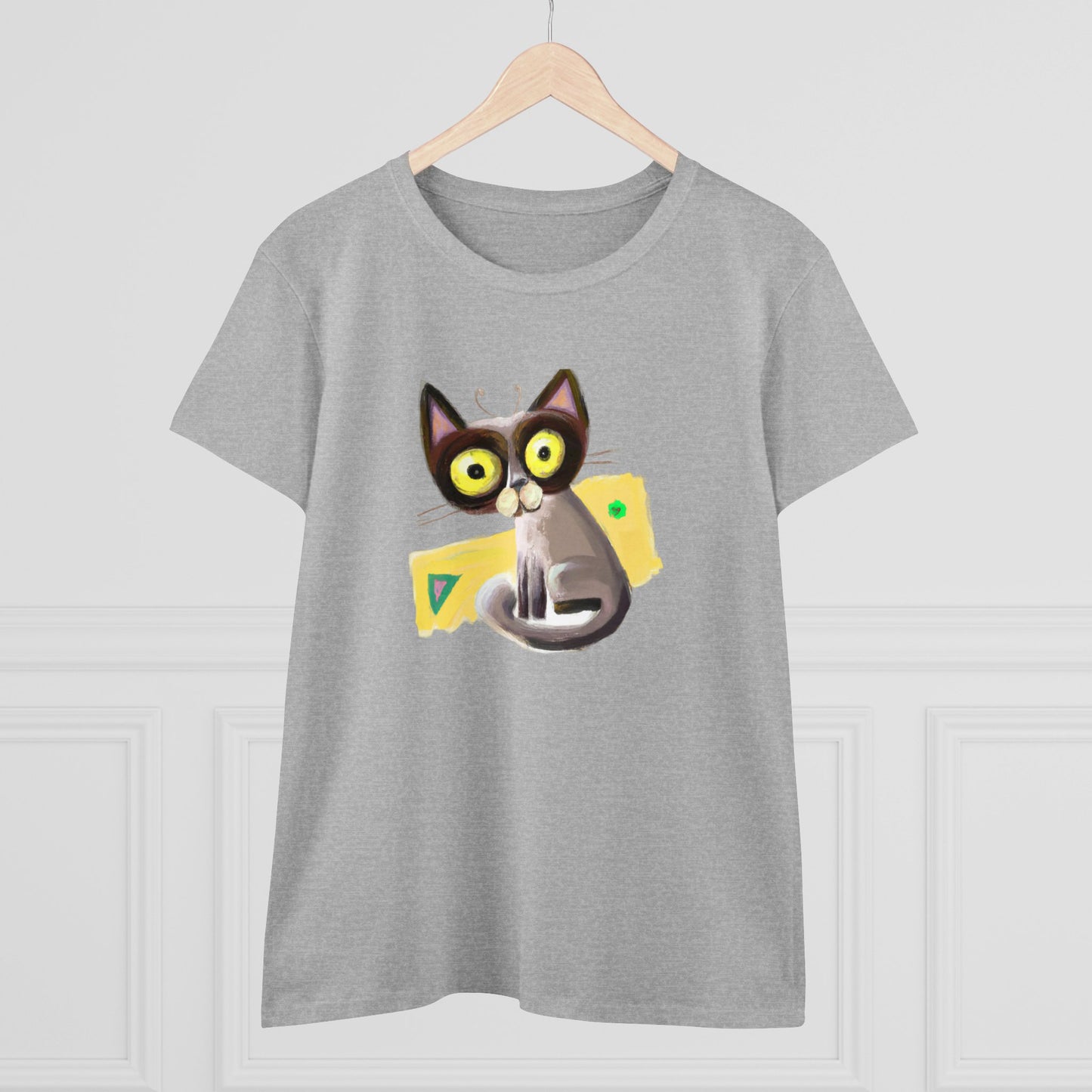 Funny cat, oil pastel, Women's Midweight Cotton Tee