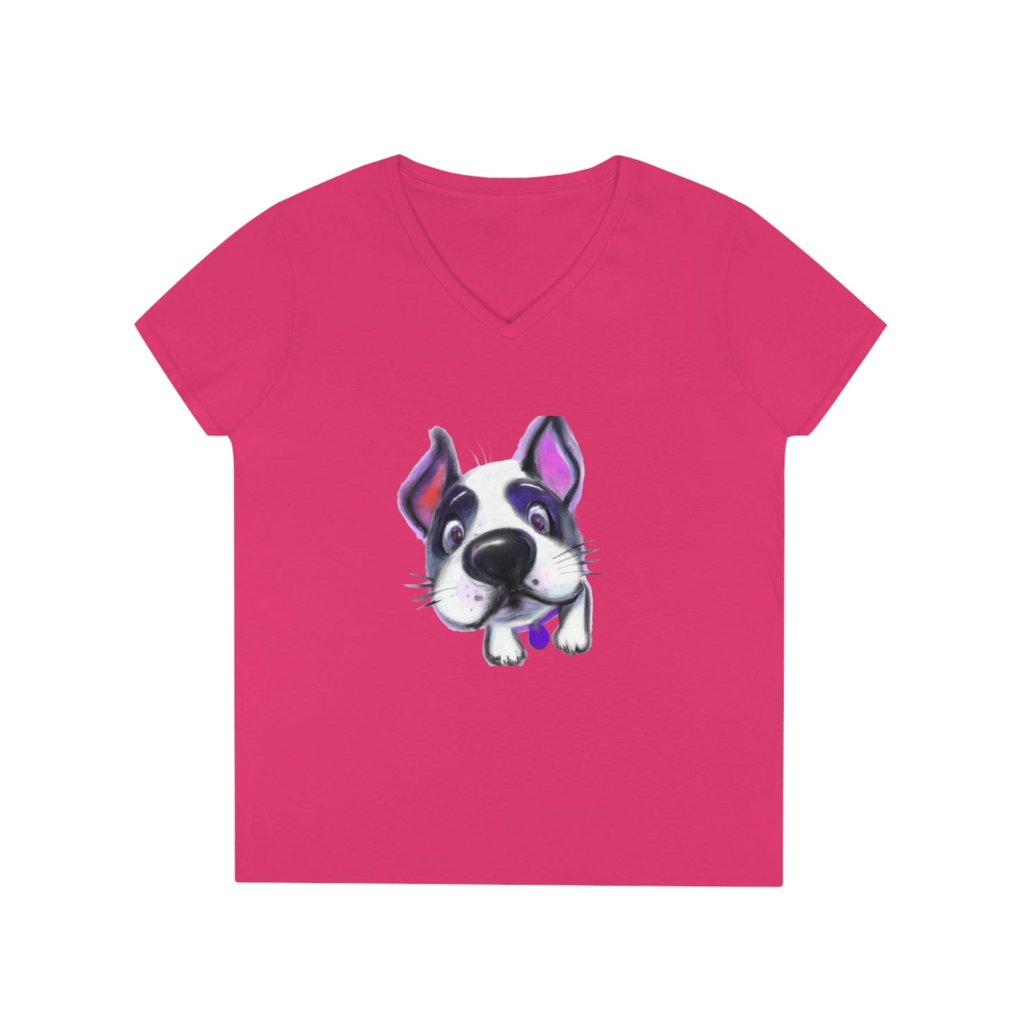 Happy dog, oil pastel, Ladies' V-Neck T-Shirt