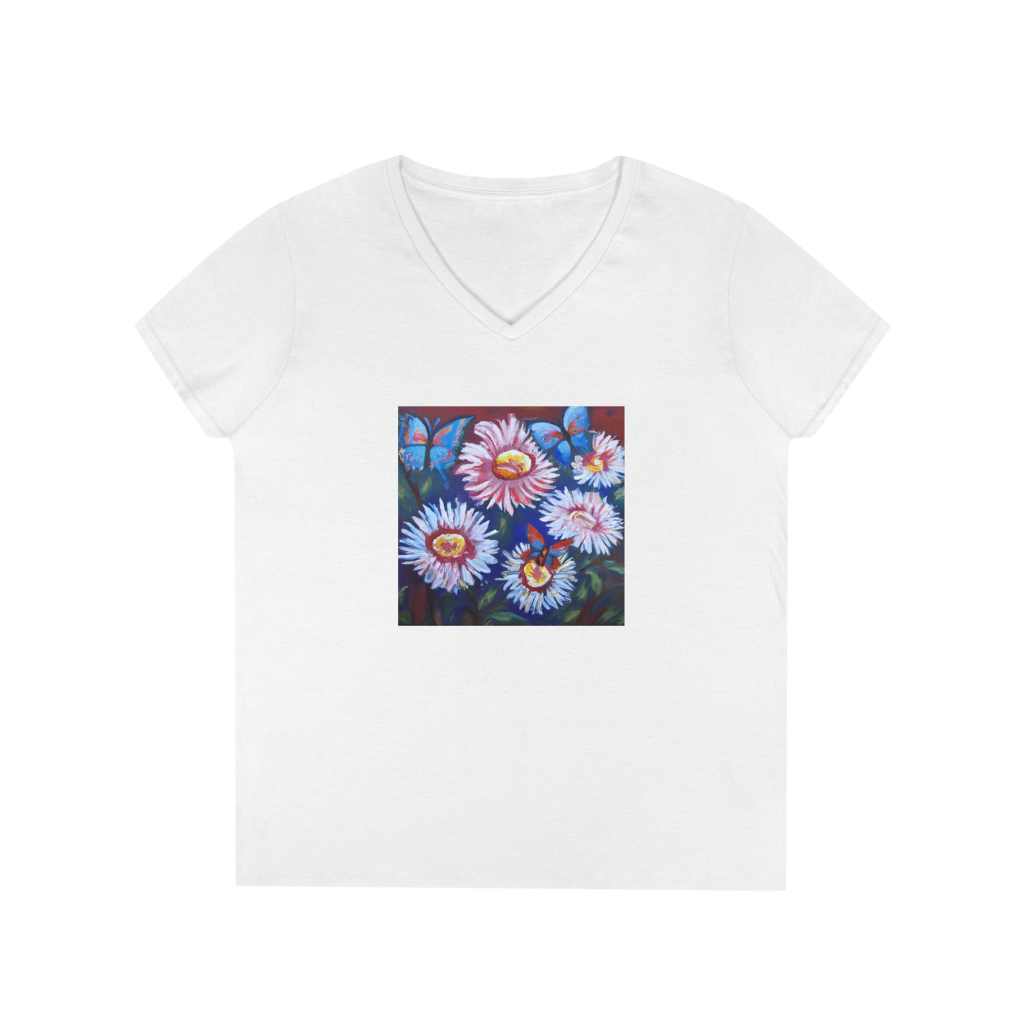 Flowers, oil pastel, Ladies' V-Neck T-Shirt