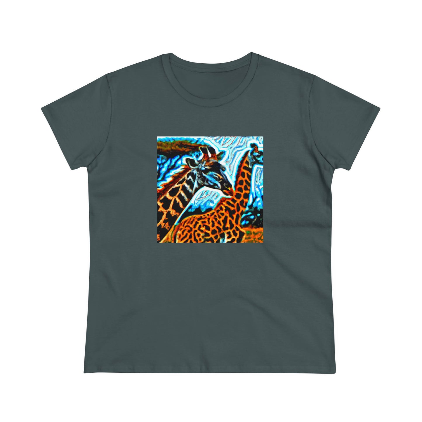 Giraffe, oil pastel, Women's Midweight Cotton Tee