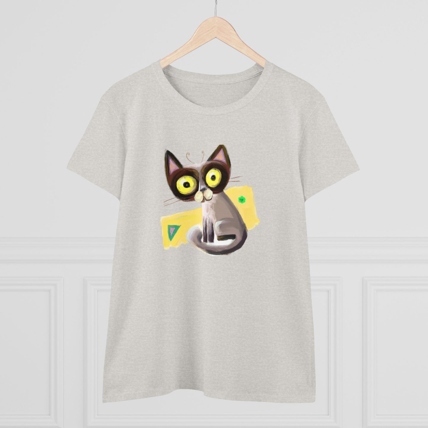 Funny cat, oil pastel, Women's Midweight Cotton Tee