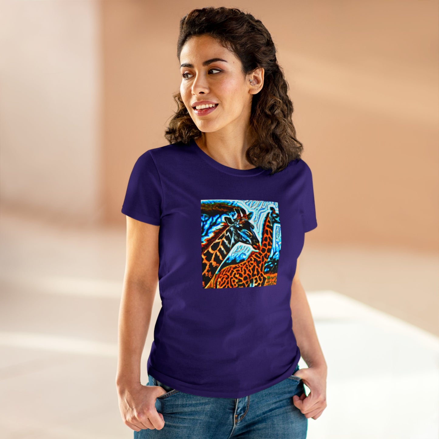 Giraffe, oil pastel, Women's Midweight Cotton Tee