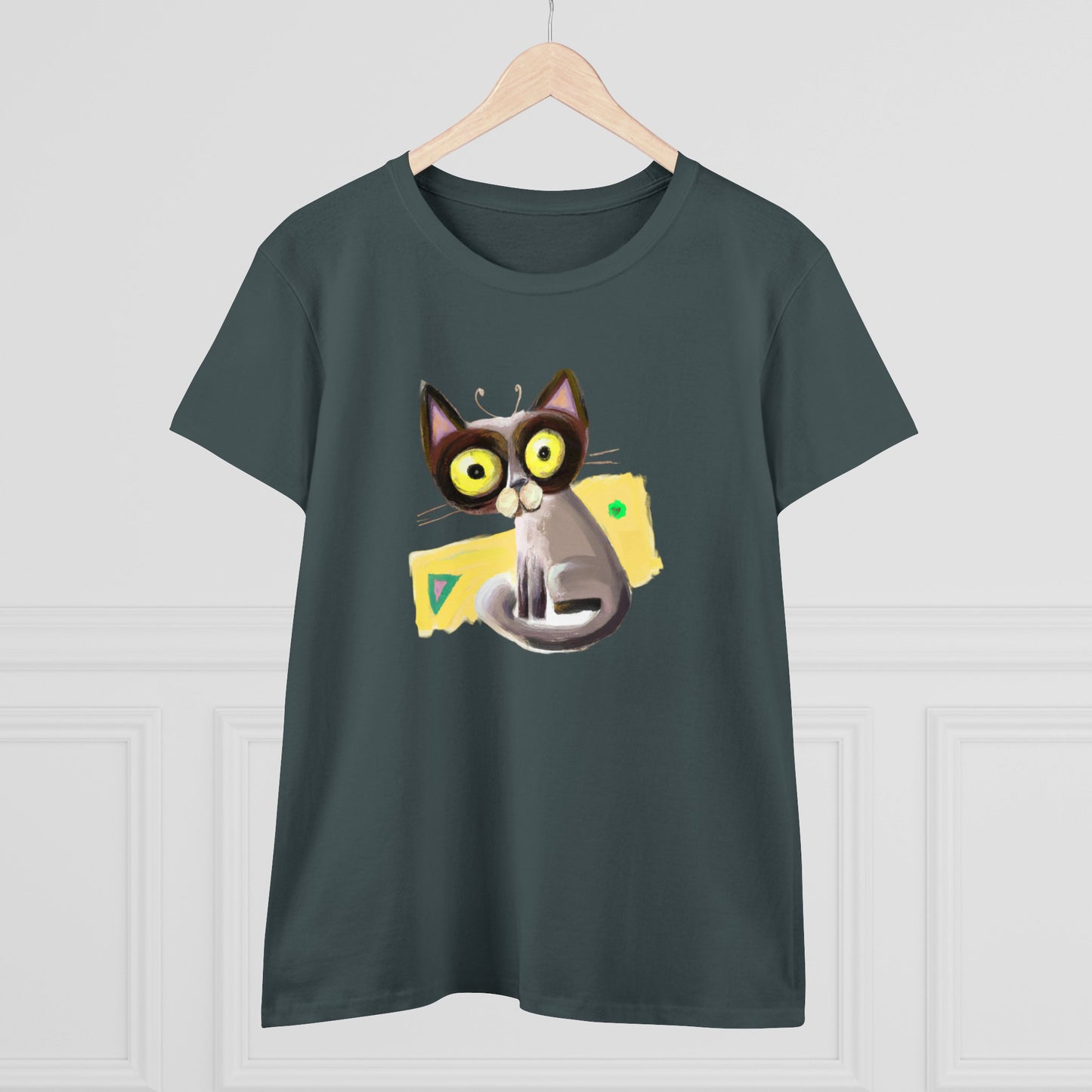 Funny cat, oil pastel, Women's Midweight Cotton Tee