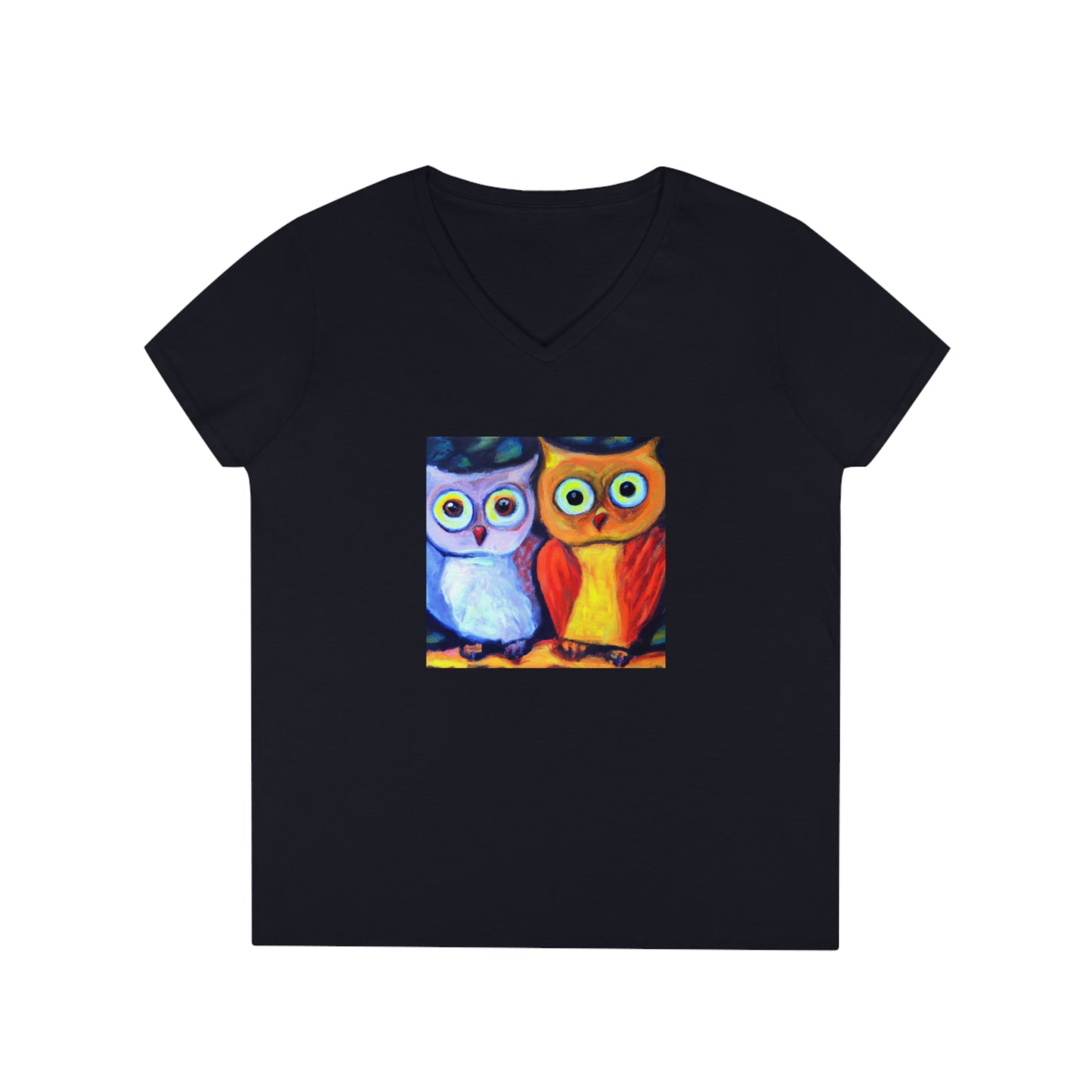 Owls, oil pastel, Ladies' V-Neck T-Shirt