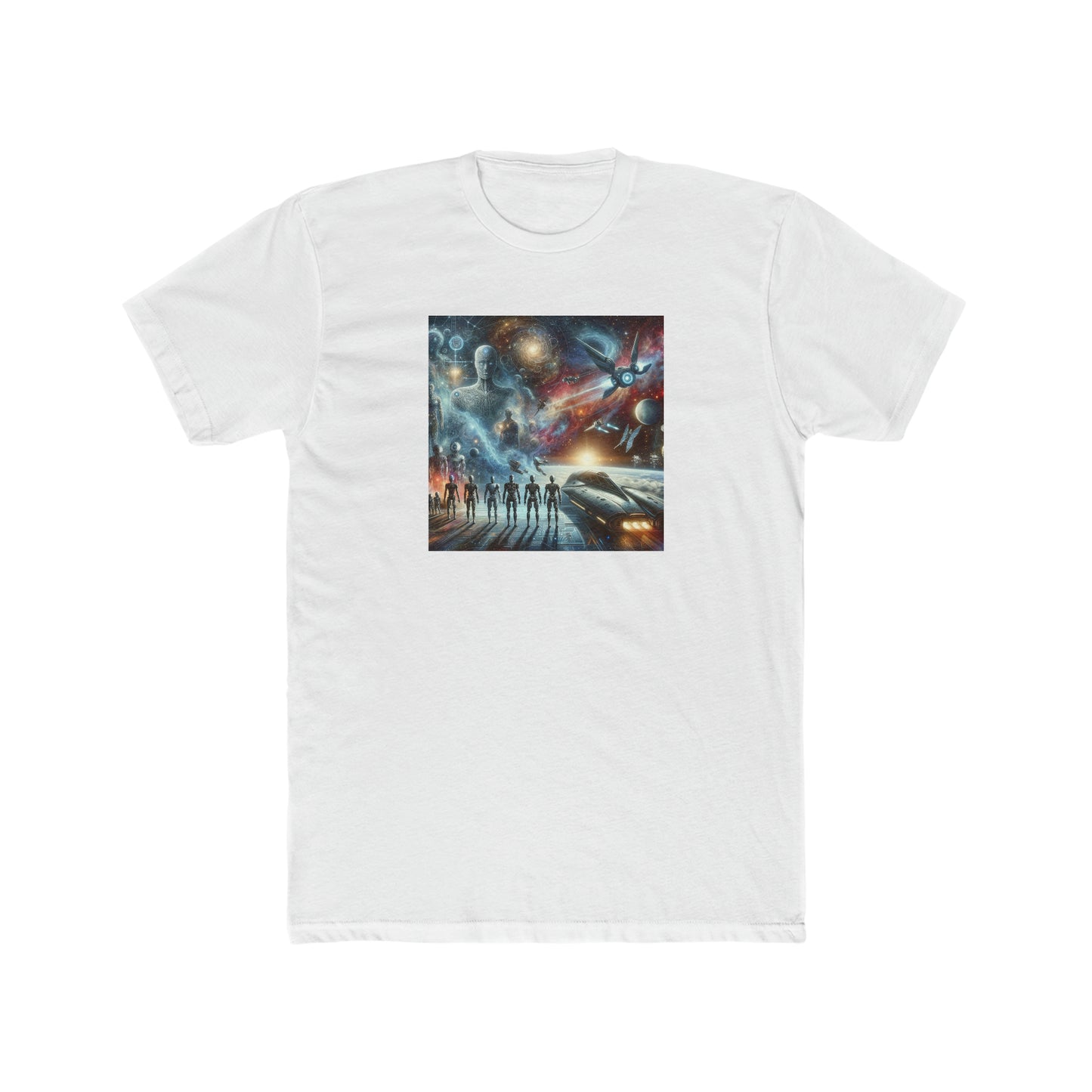 Space, spaceships, robots, AI, Men's Cotton Crew Tee